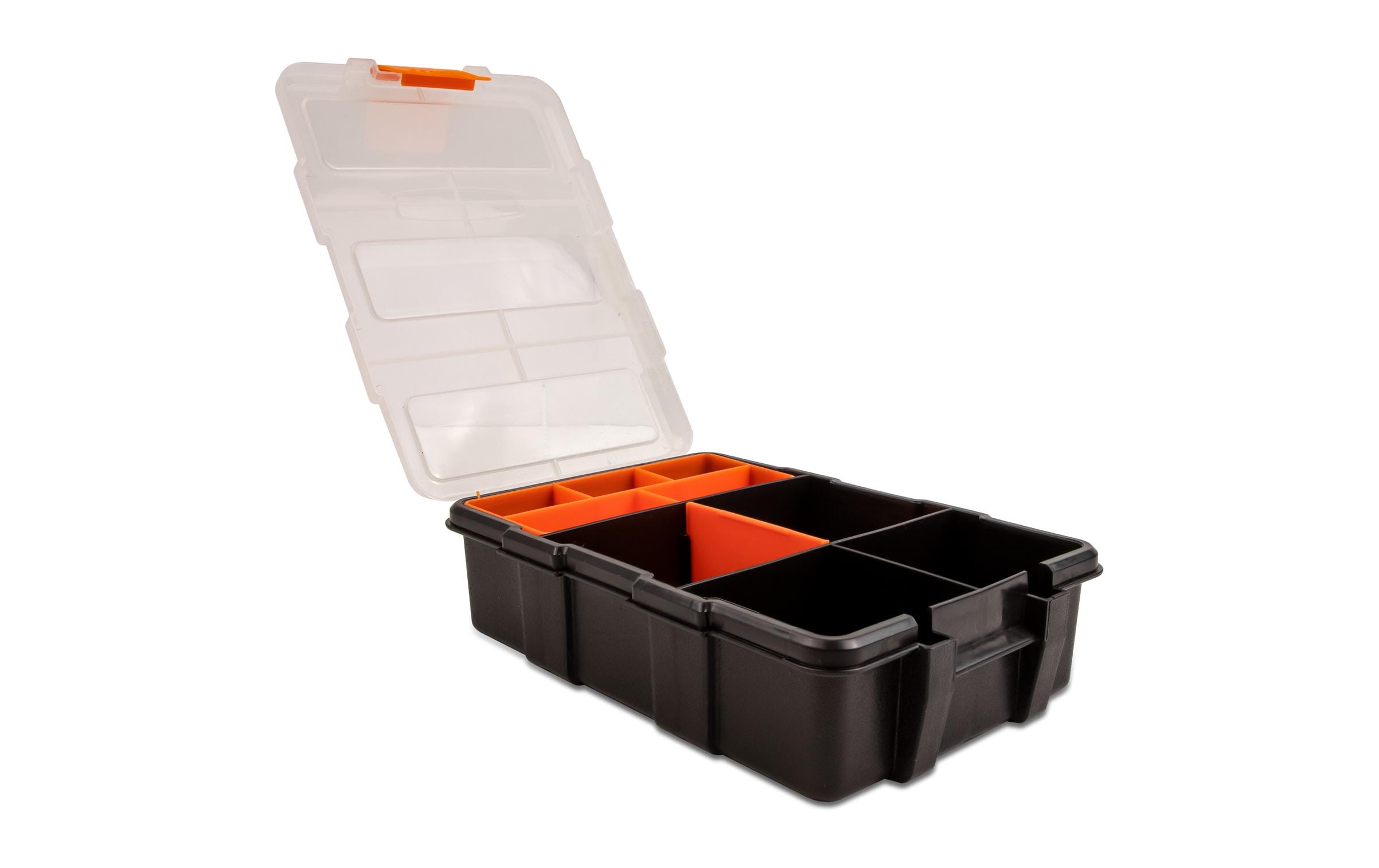 Delock Sortimentsbox mit 11 Fächern Orange/Schwarz, 220 x 155 x 60 mm