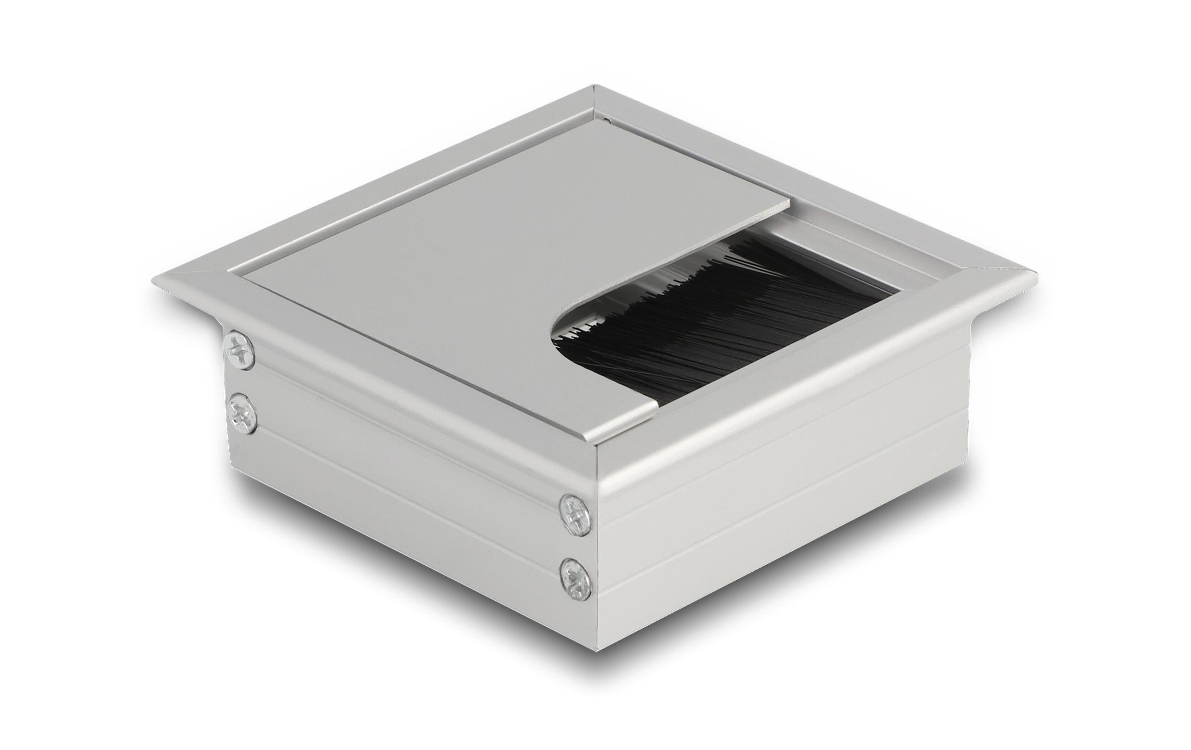 Delock Kabeldurchführung für Tischeinbau mit Bürste 80x80x28mm, silber