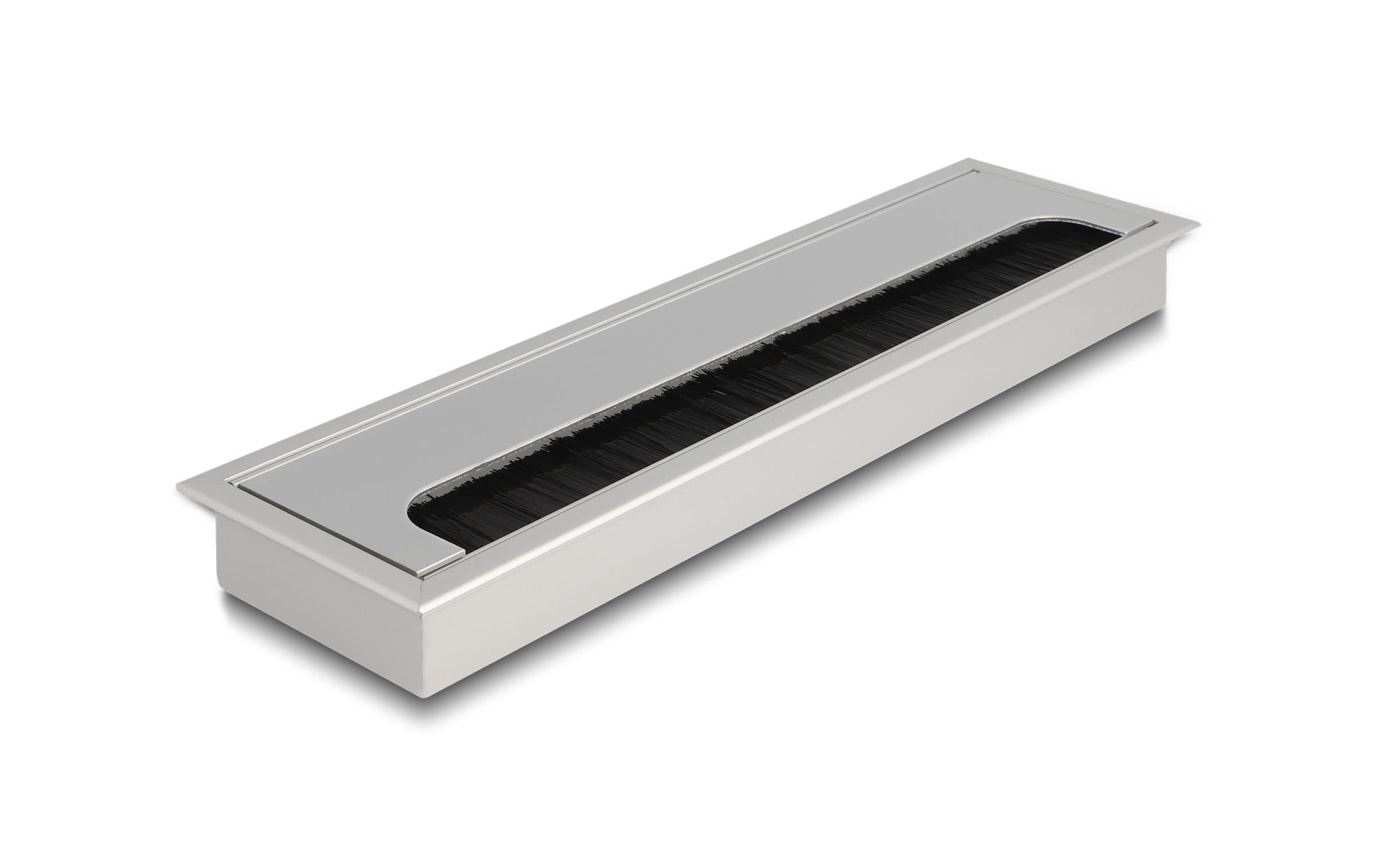 Delock Kabeldurchführung für Tischeinbau mit Bürste 280x80x28mm, silber