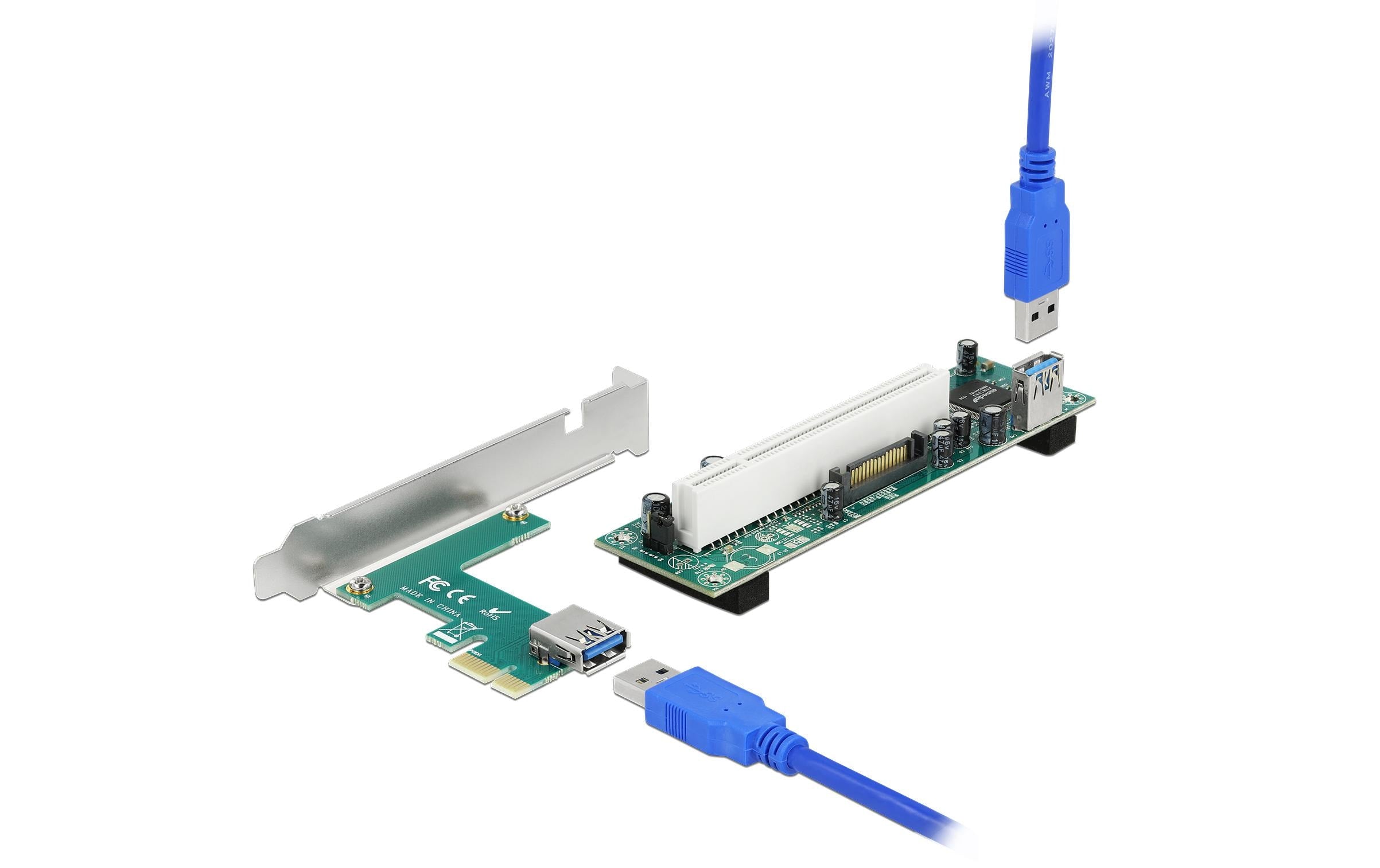 Delock PCI-Express Riserkarte, x1 zu 1x PCI 32 Bit Slot, mit 60 cm Kabel