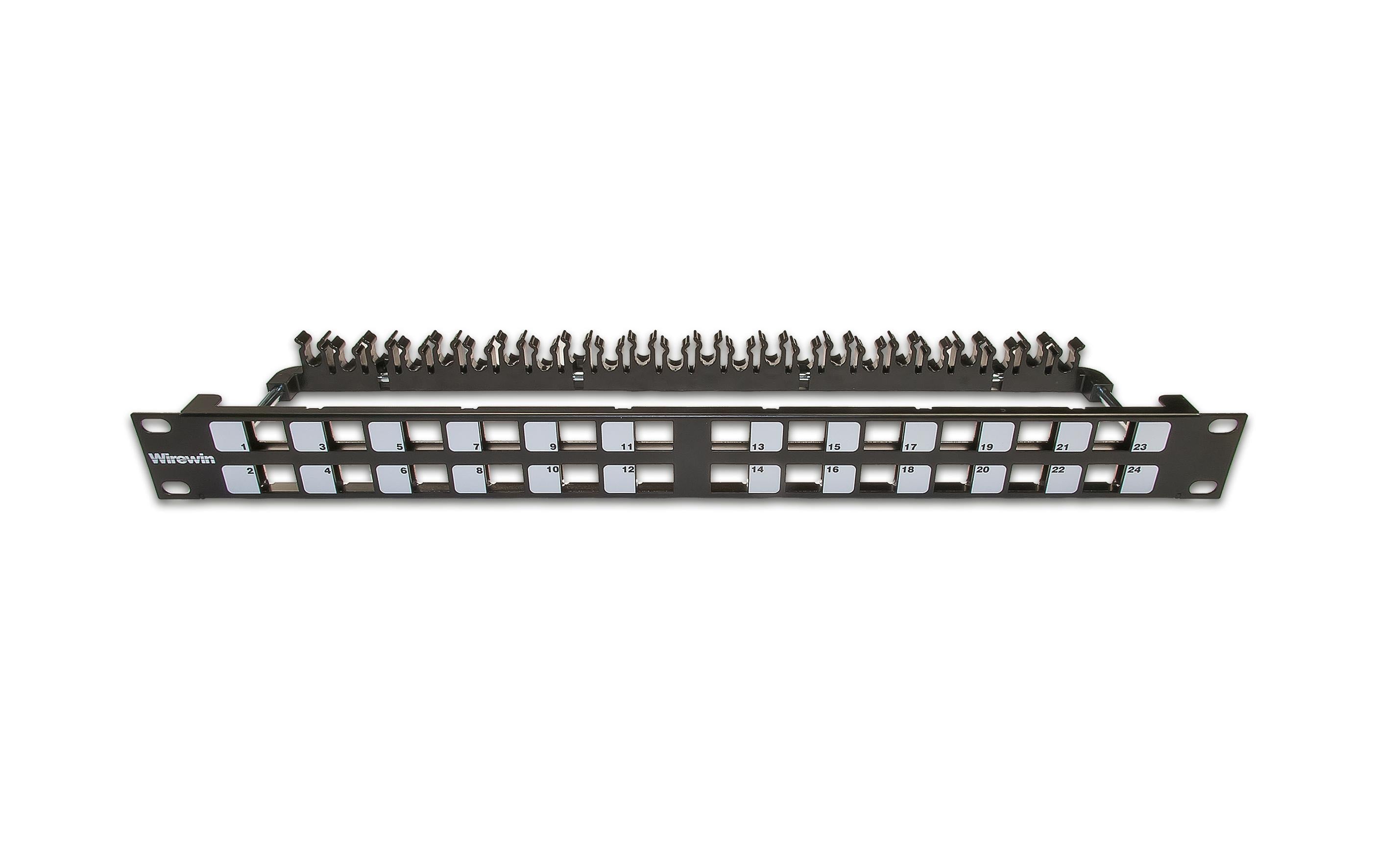 24-Port 1HE Patchpanel, geschirmt schwarz, Leerpanel für Keystone Modul 19"