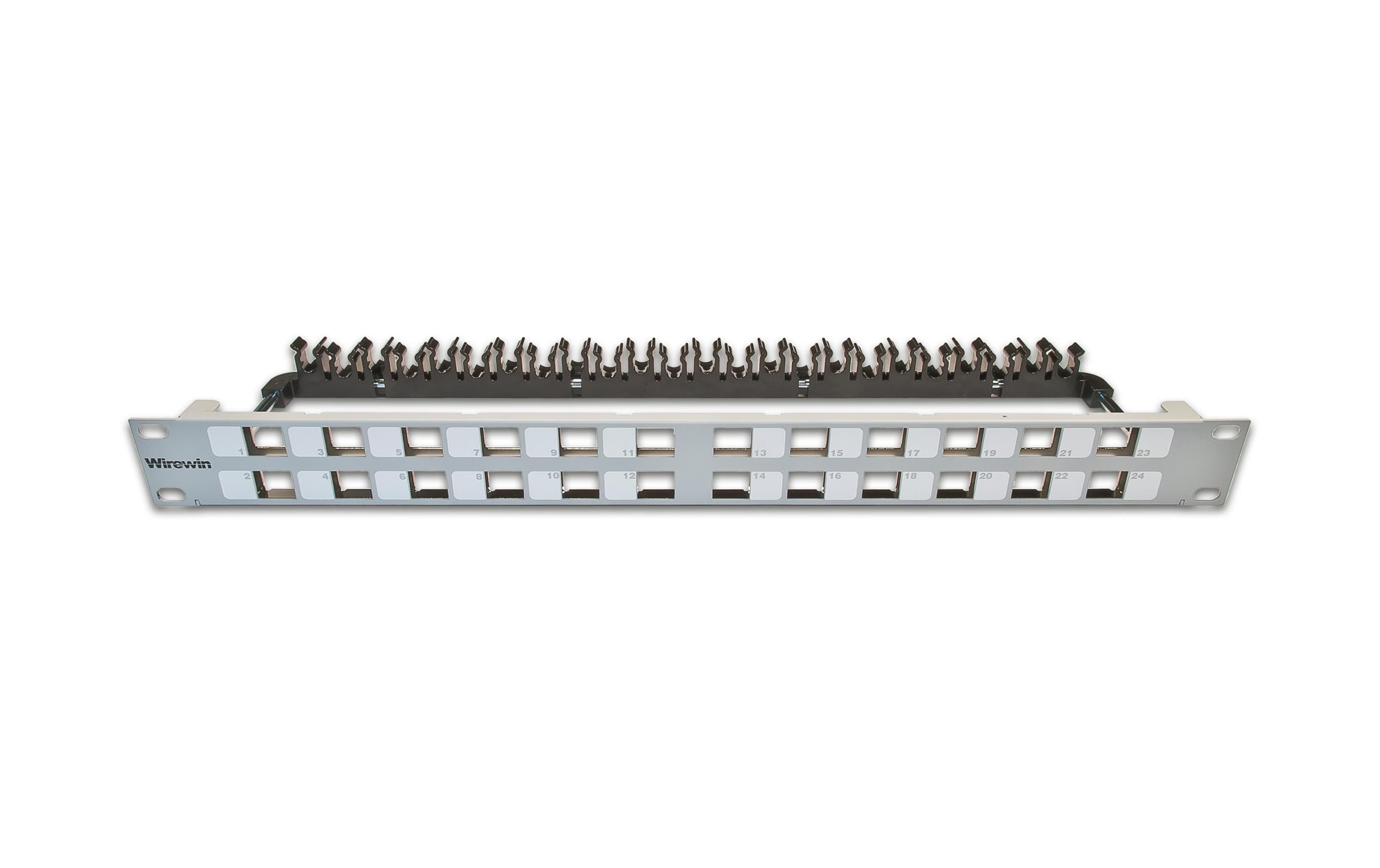 24-Port 1HE Patchpanel, geschirmt hellgrau, Leerpanel für Keystone Modul 19"