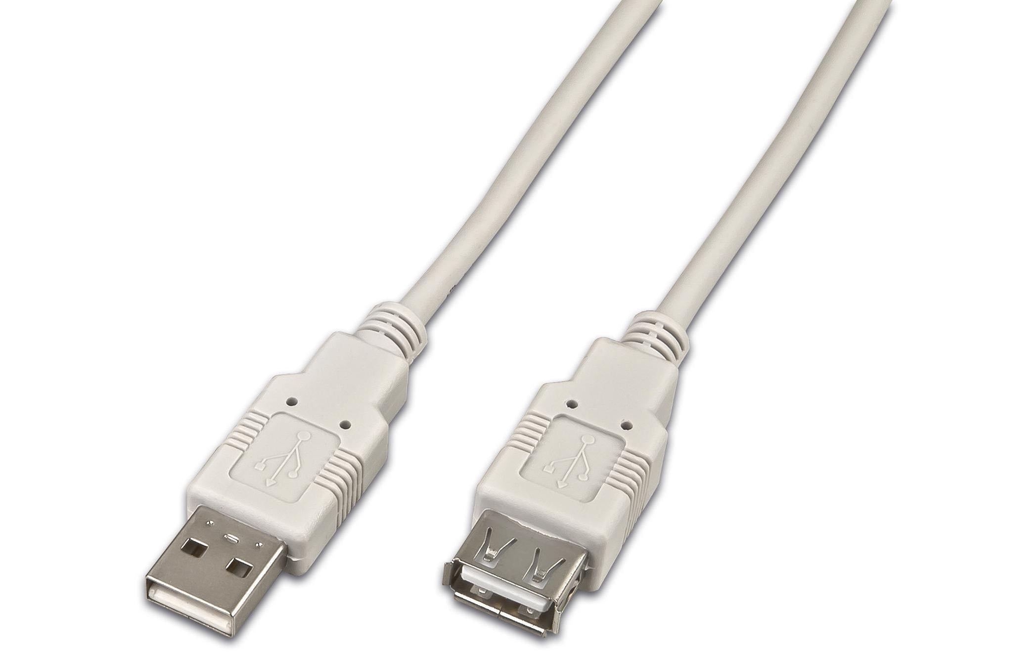 USB2.0-Kabel A-A: 300cm, bis 480Mbps Verlängerungskabel M/F, grau