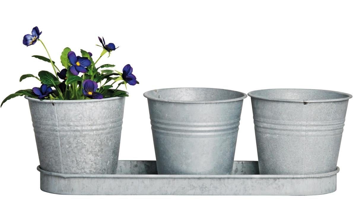 Esschert Design Pflanzengefässe Altzink,3er Set, Stahl, 11.1x32.8x10.5 cm (LxBxH)