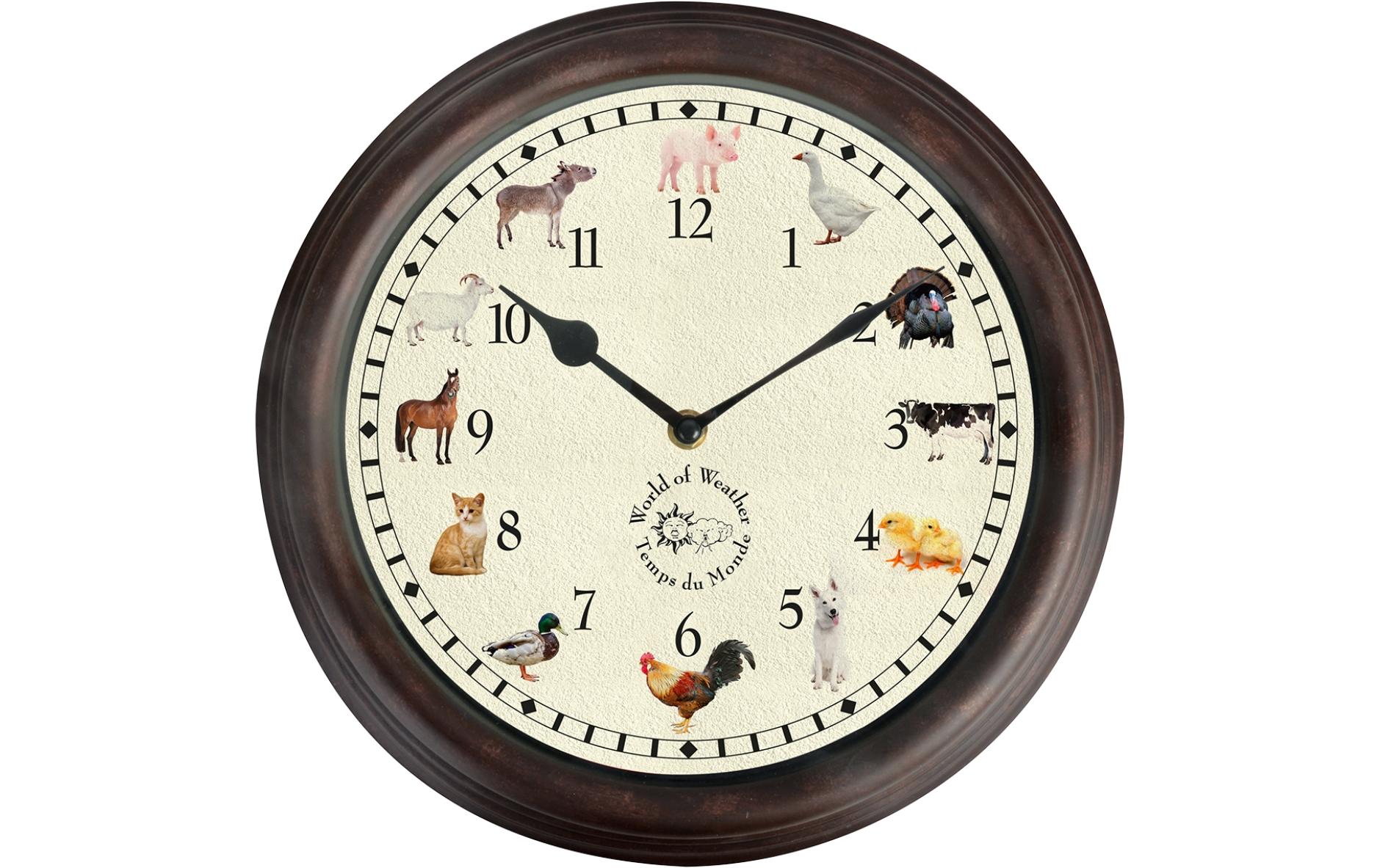 Esschert Design Gartenuhr mit Bauernhoftier geräuschen, 4.6x30x30 cm (LxBxH)