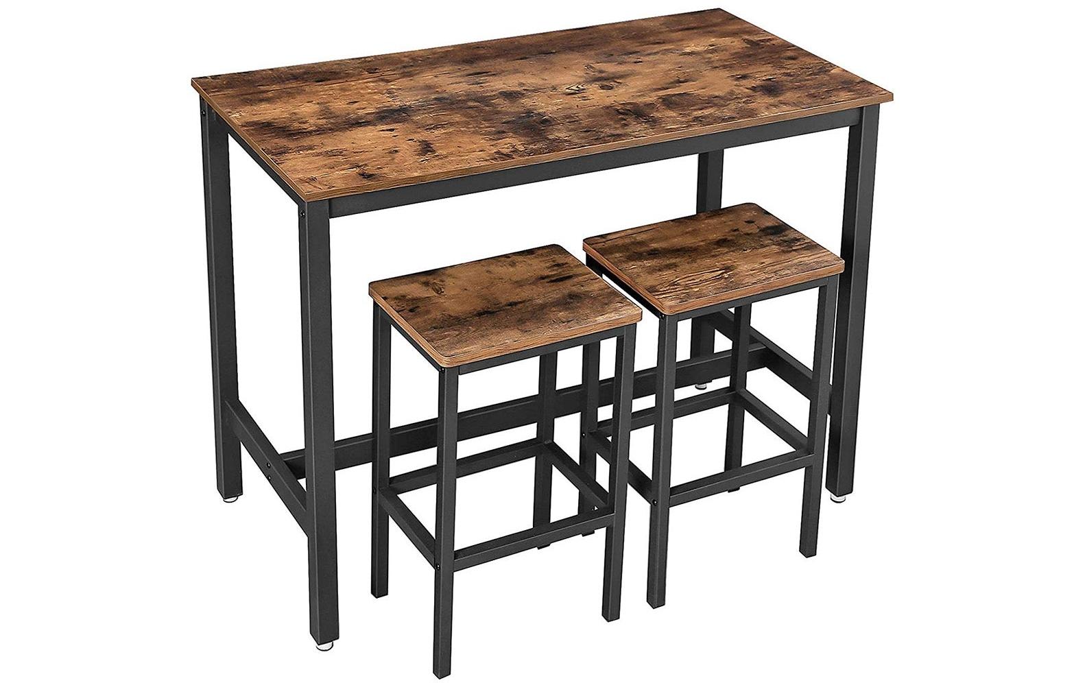 Vasagle Bartisch mit 2 Hocker 120 x 60 x 90 cm, Stühle 40x30x65 cm