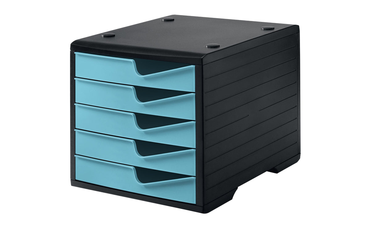 Styro Styroswingbox mit 5 Schubladen Gehäuse Schwarz, Schubladen Aqua