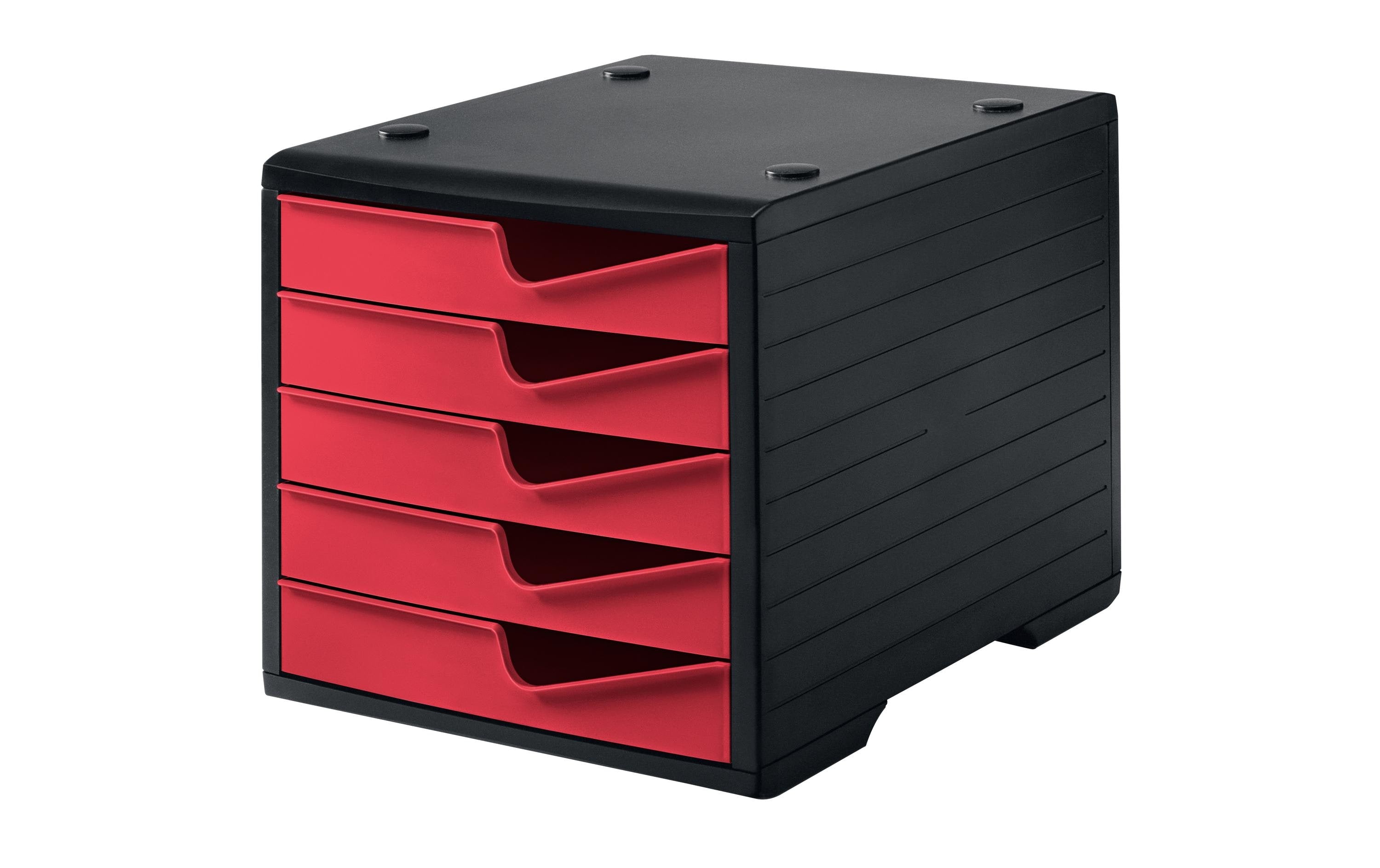 Styro Styroswingbox  mit 5 Schubladen Gehäuse Schwarz, Schubladen Cranberry