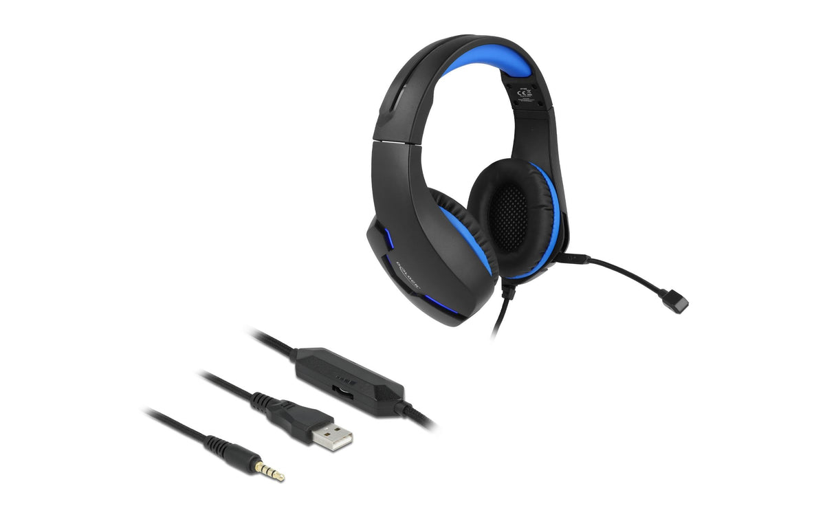 Delock Gaming Headset Over-Ear 3,5mm Klinke, LED für PC,Notebook,Konsolen