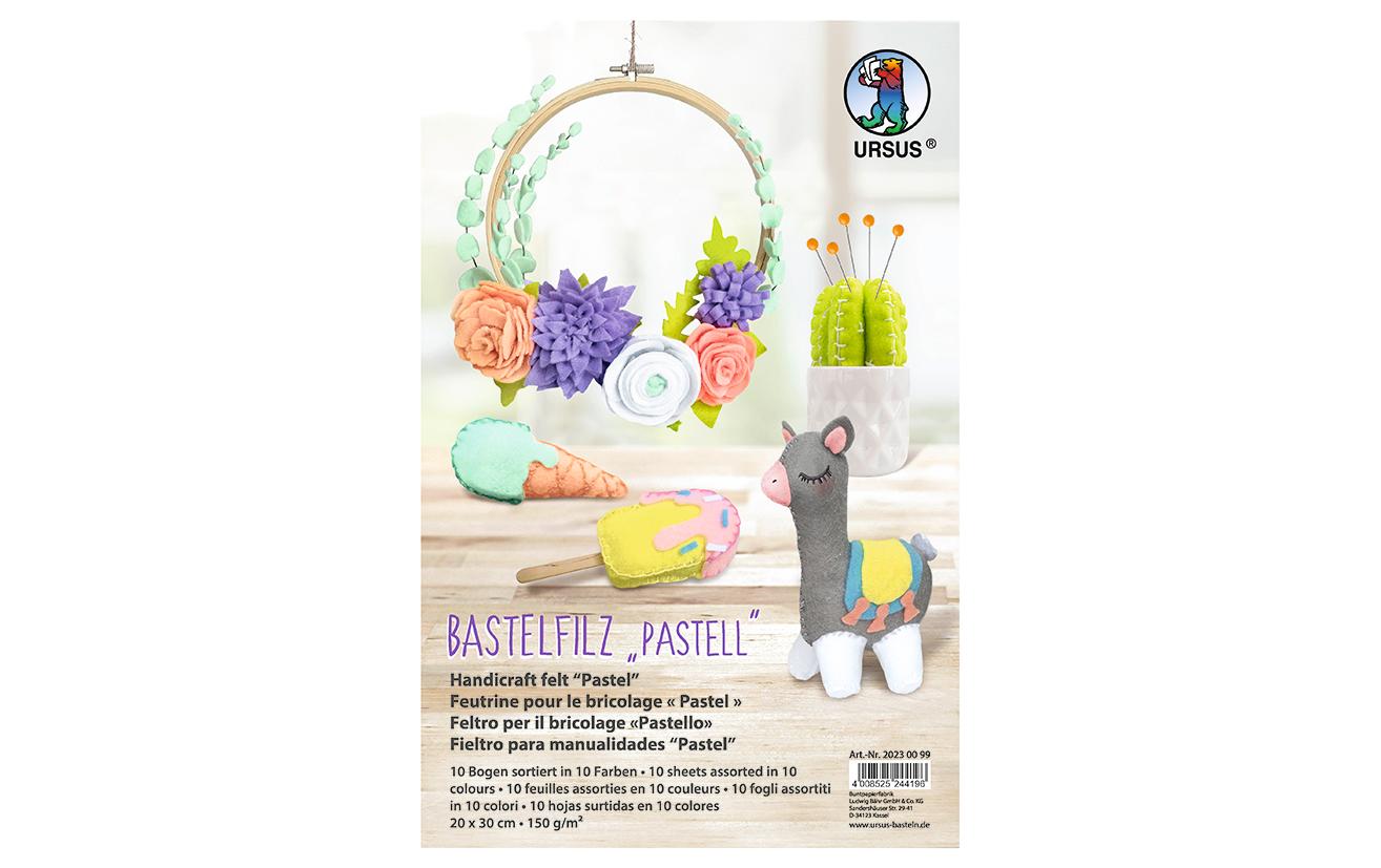Ursus Bastelfilz Pastell 150 g/qm, 20 x 30 cm, 10 Blatt