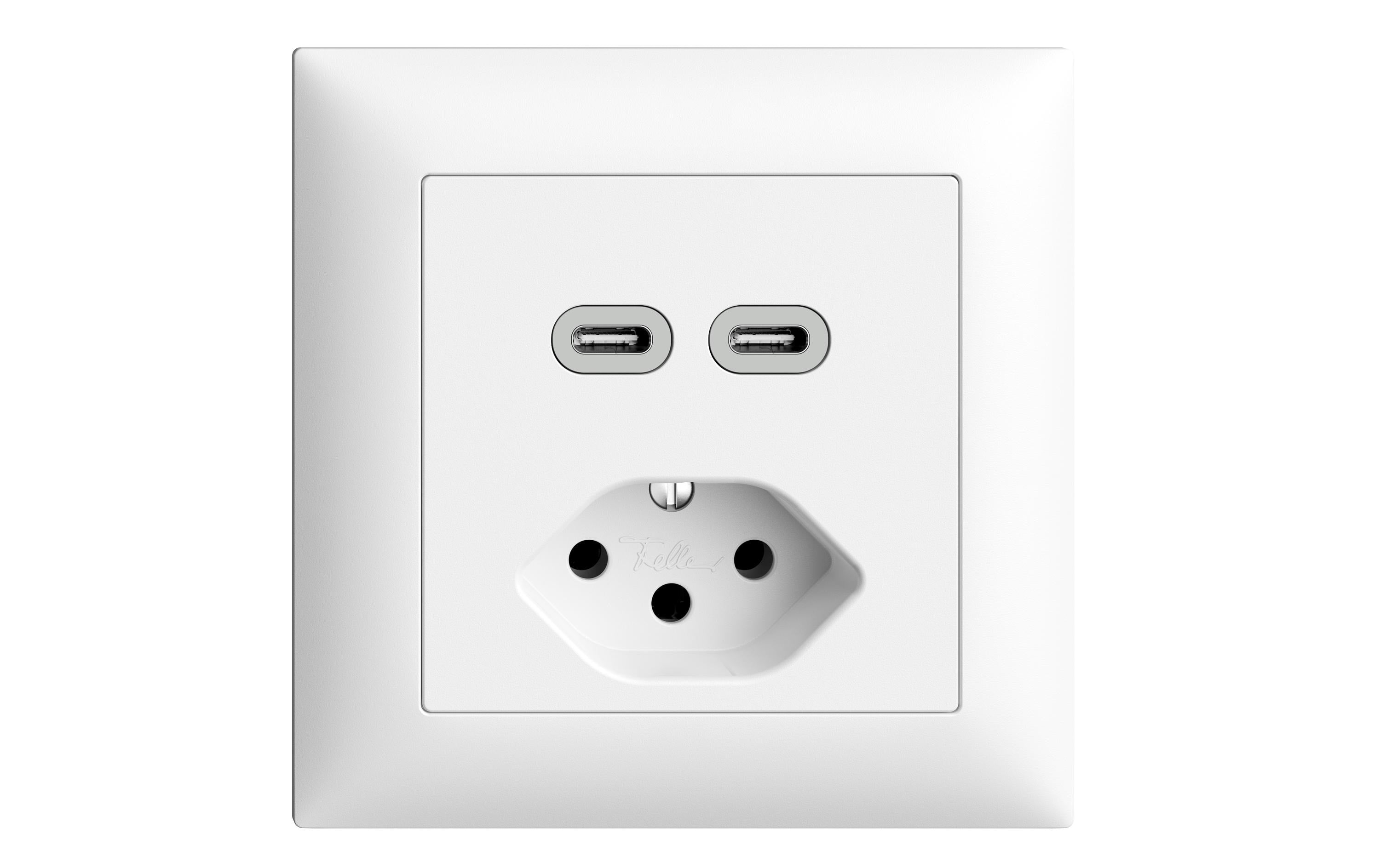 Feller EDIZIOdue Steckdose 2xUSB-C weiss, 3A, 1xT13, UP