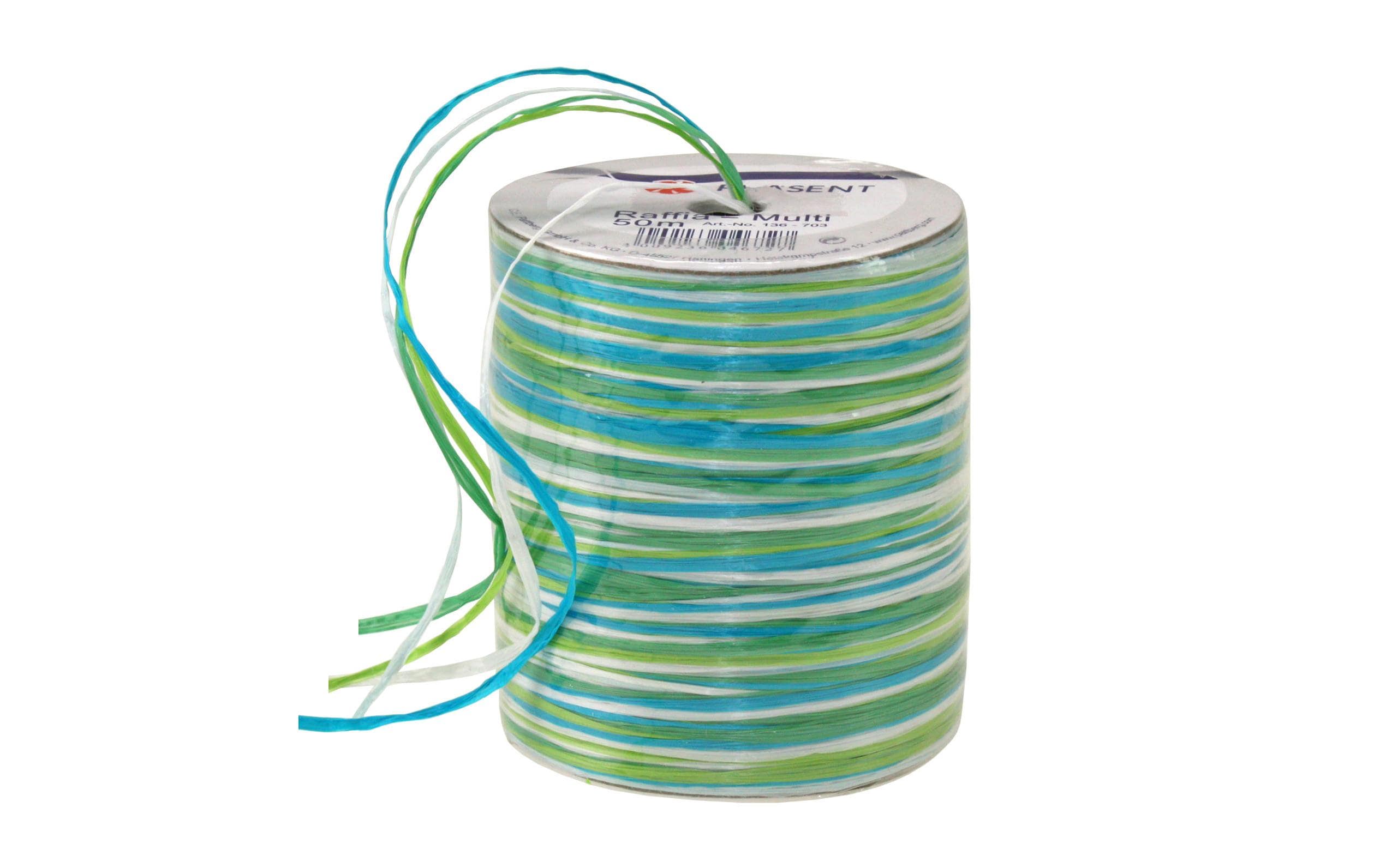 Pattberg Geschenkband Raffia Multi Grösse: 50 m, Farbe: Grün/Blau/Weiss