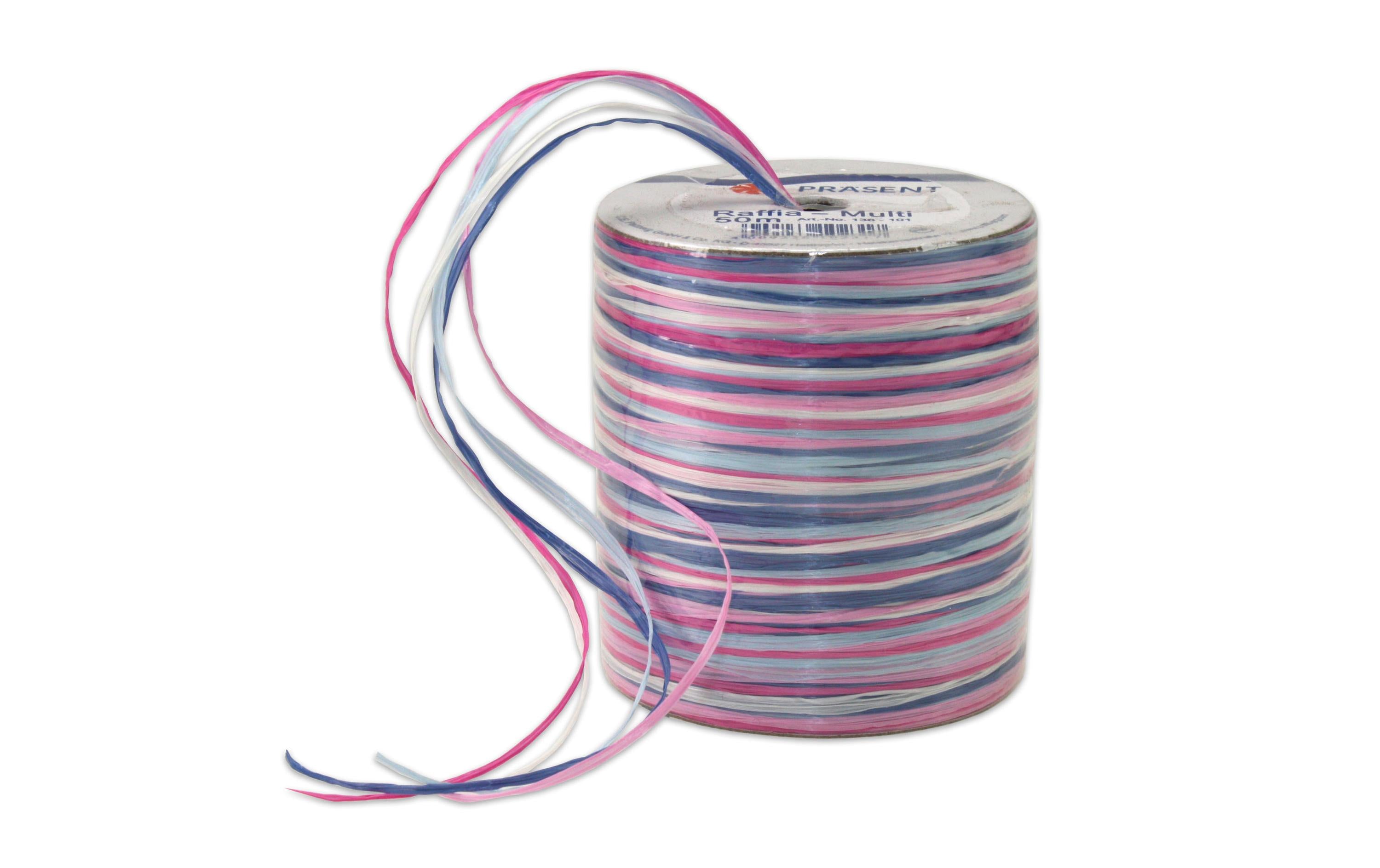Pattberg Geschenkband Raffia Multi Grösse: 50 m, Farbe: Blau/Rosa/Weiss