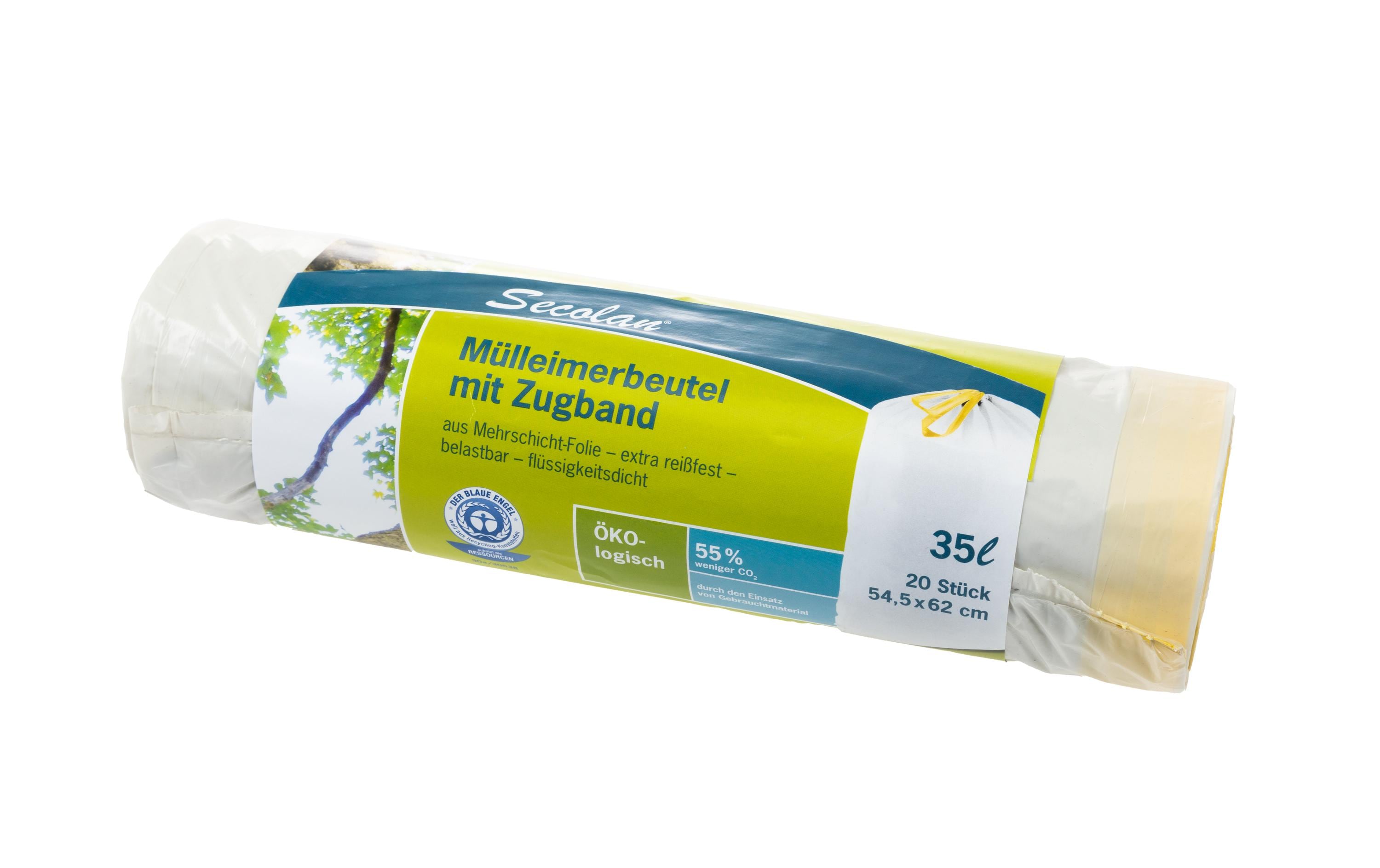 Secolan Mülleimerbeutel 35 Liter 20 Stück pRolle, mit Zugband, 545 x 620 mm