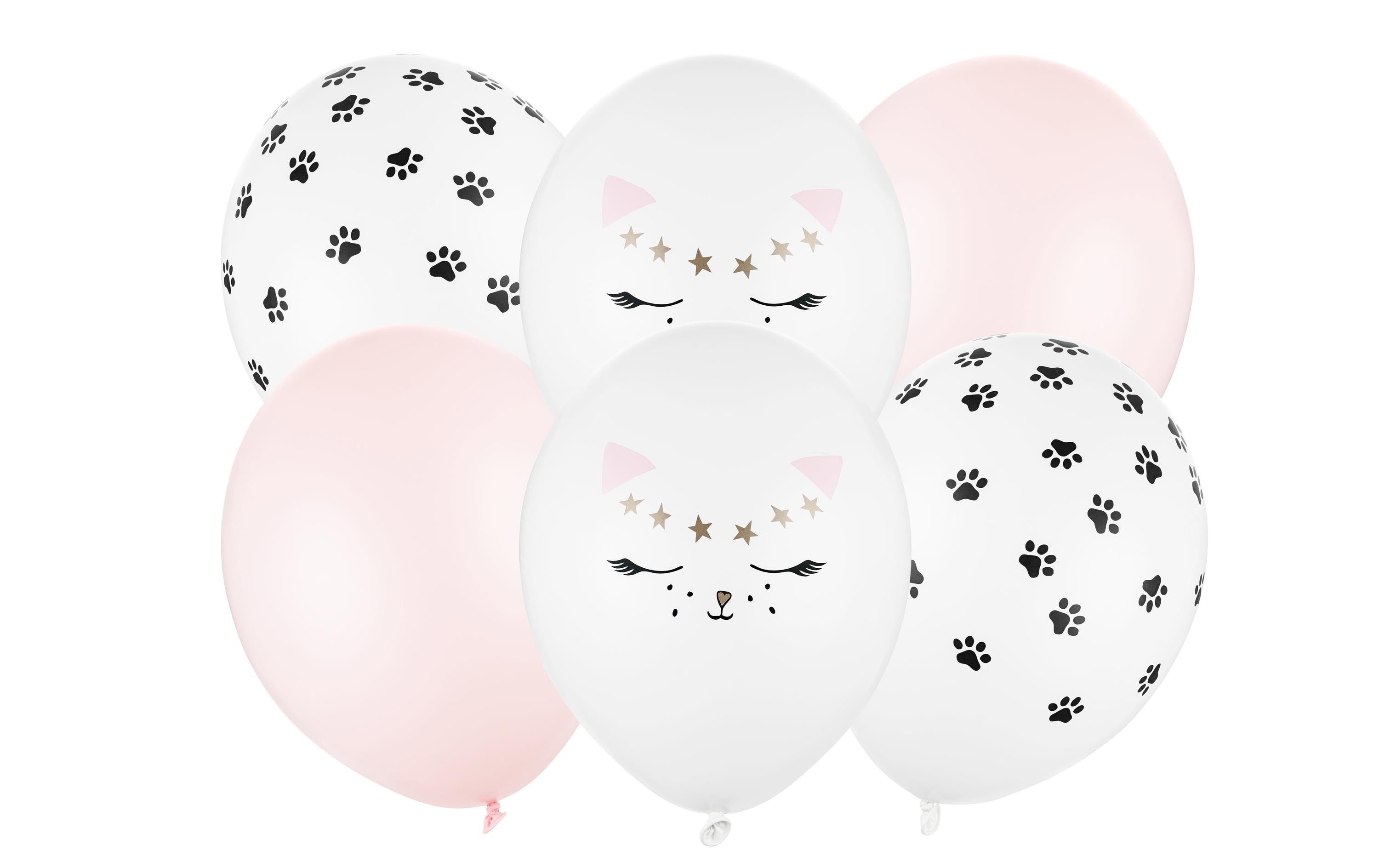 Partydeco Ballons Katze mix, weiss, rosa D: 30 cm, 6 Stück