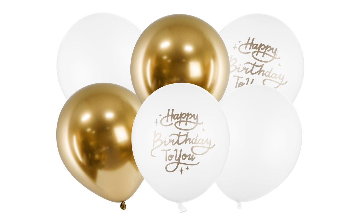 Partydeco Ballons Happy Birthday to you weiss, gold, D: 30 cm, 6 Stück