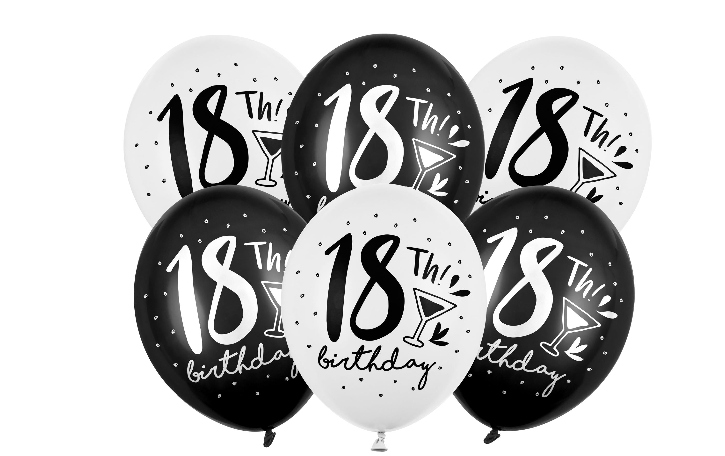 Partydeco Ballons 18th! Birthday schwarz-weiss, D: 30 cm, 6 Stück