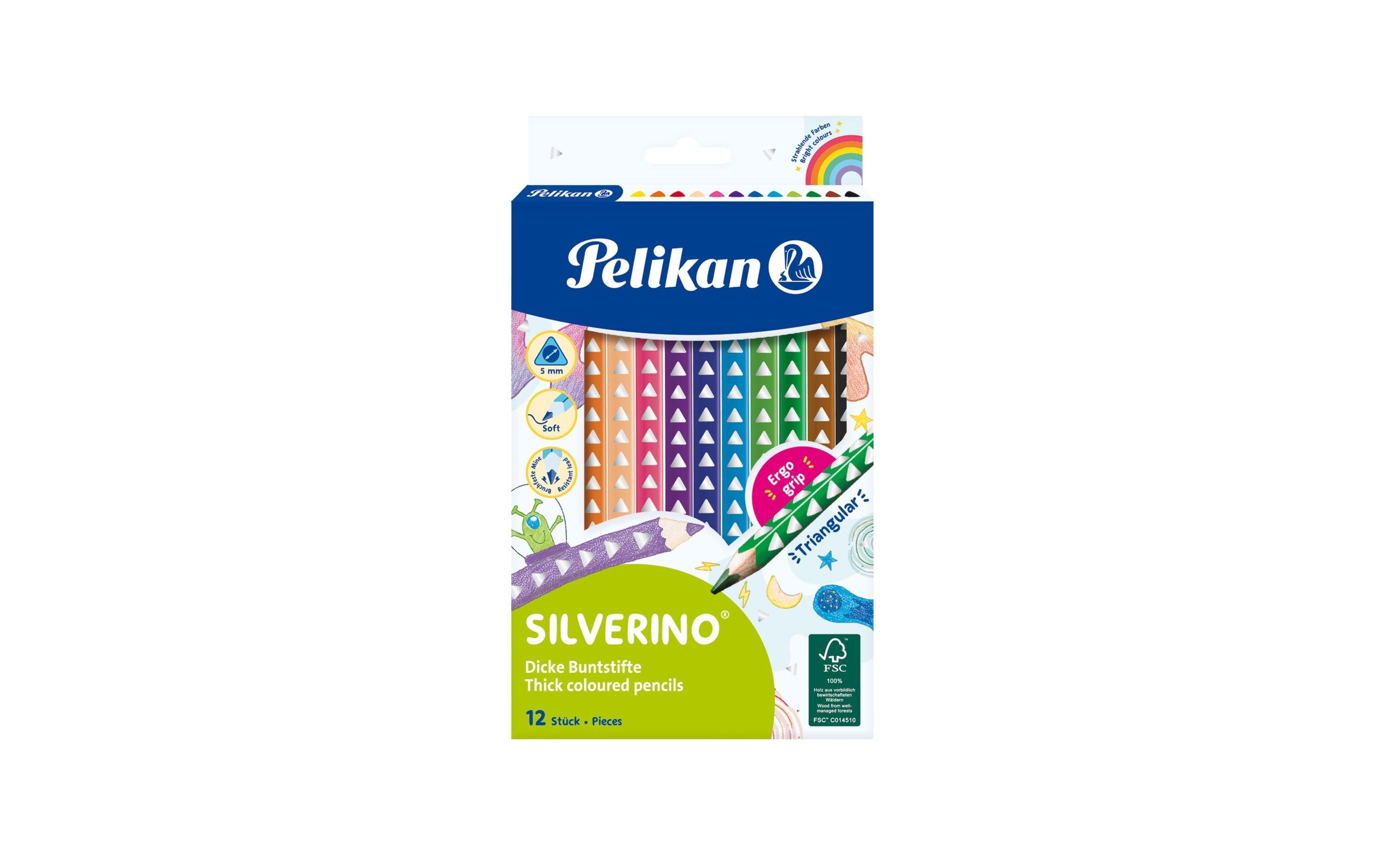 Pelikan Buntstifte triangular Silverino dick, 12 Farben