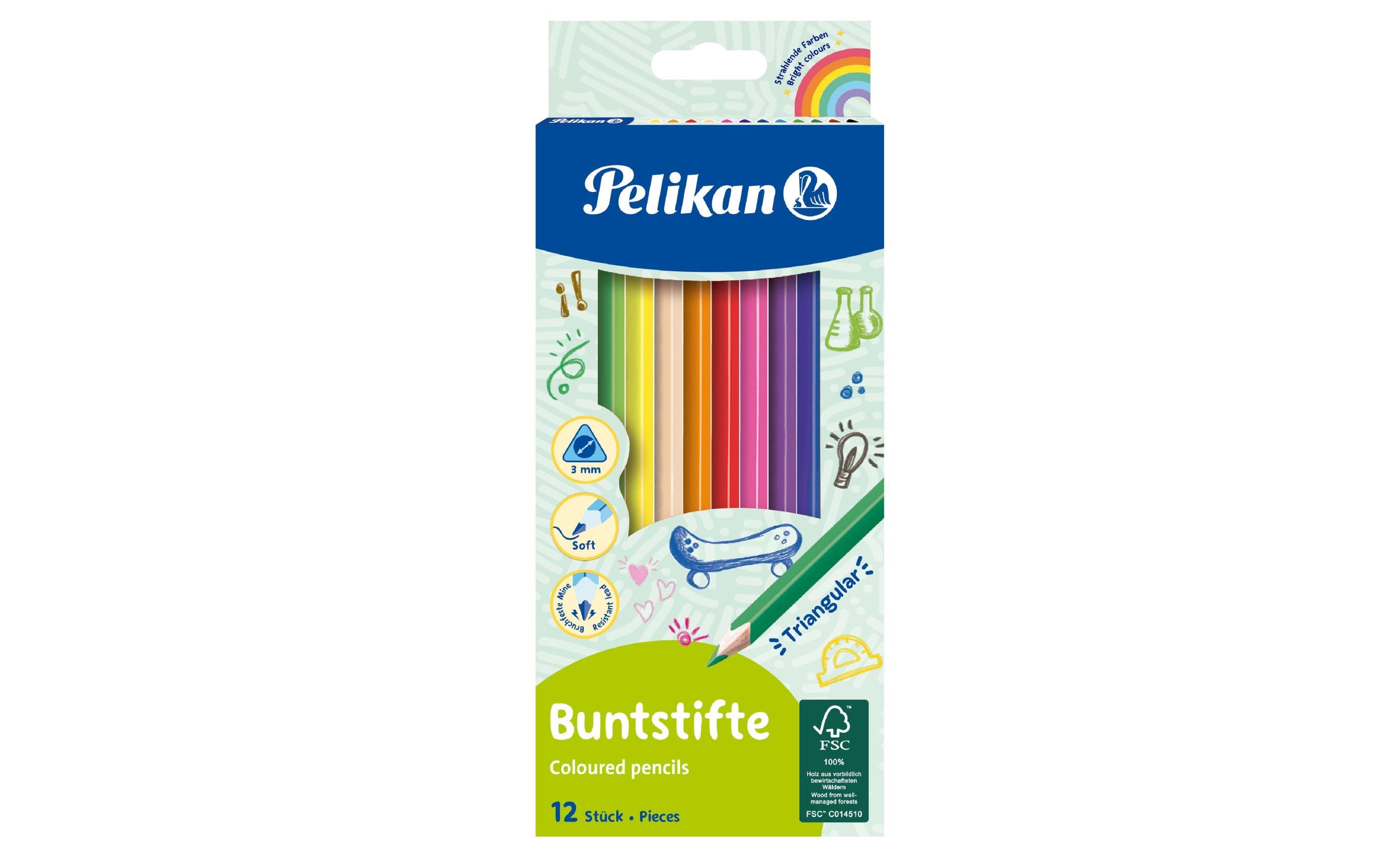 Pelikan Buntstifte dreikant dünn, 12 Farben