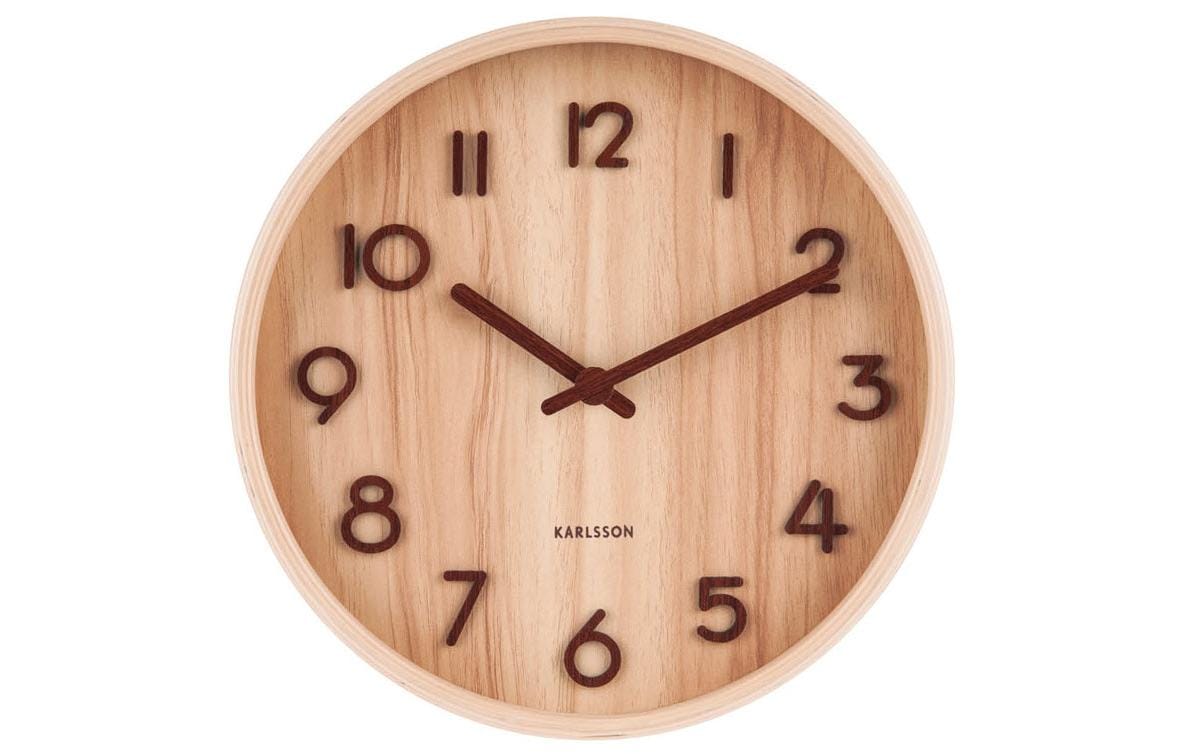 KARLSSON Wanduhr Pure, Hellbraun Lindenholz,22x4.5cm(DxT),exkl.1xAA Batterie