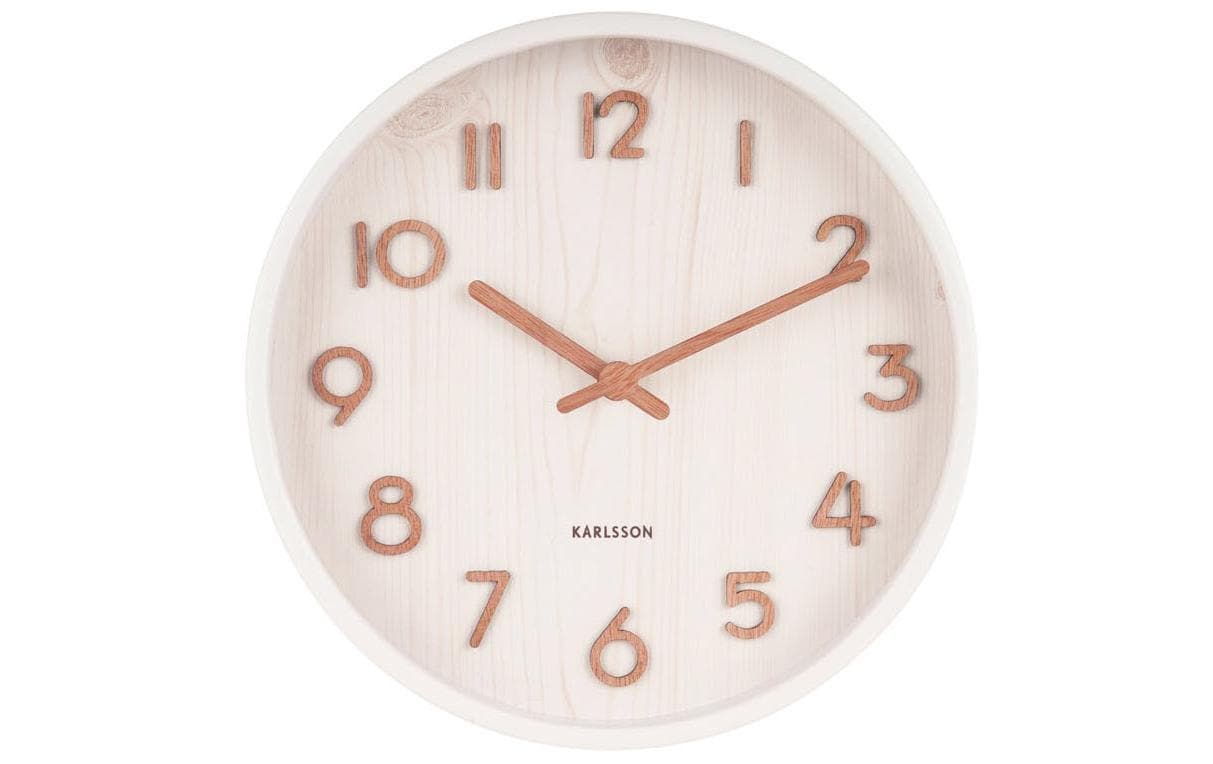 KARLSSON Wanduhr Pure, Weiss Lindenholz,22x4.5cm(DxT),exkl.1xAA Batterie