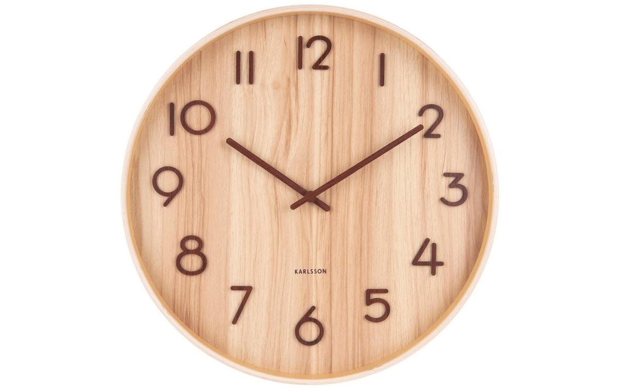 KARLSSON Wanduhr Pure, Hellbraun Lindenholz,40x4.5cm(DxT),exkl.1xAA Batterie