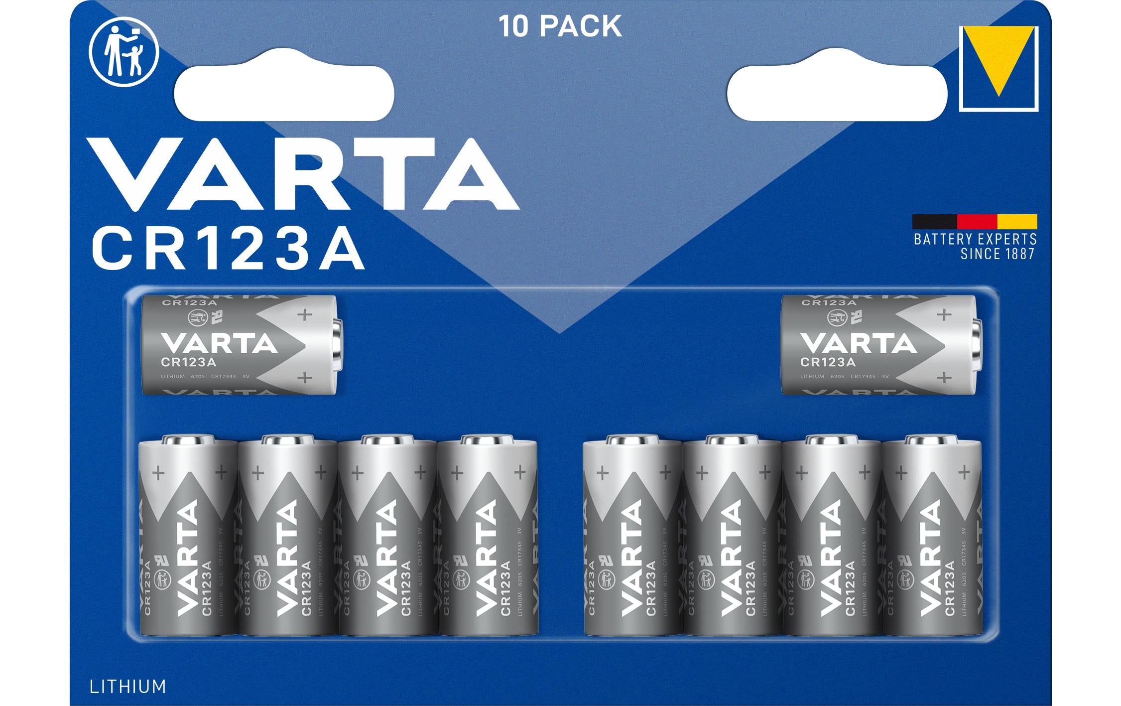 VARTA Lithium Batterie CR123A, 10Stk 10 Stück, Blister Verpackung, 3.0V