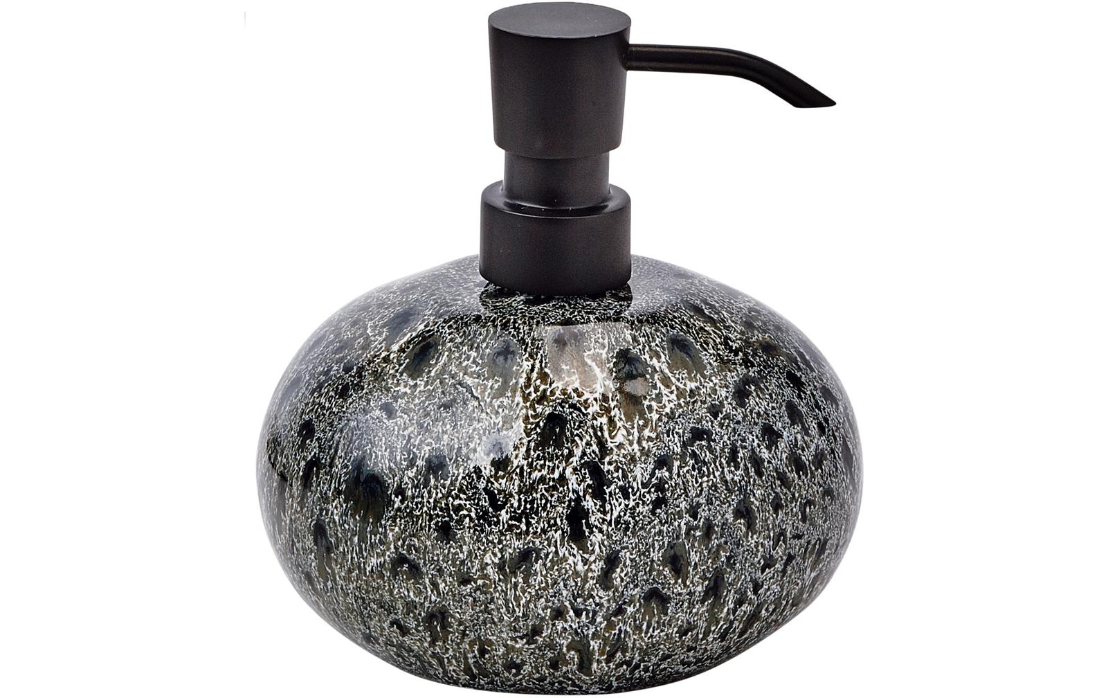 Aquanova Seifenspender Ugo, Schwarz 13x10x14 cm, Steingut, Edelstahl