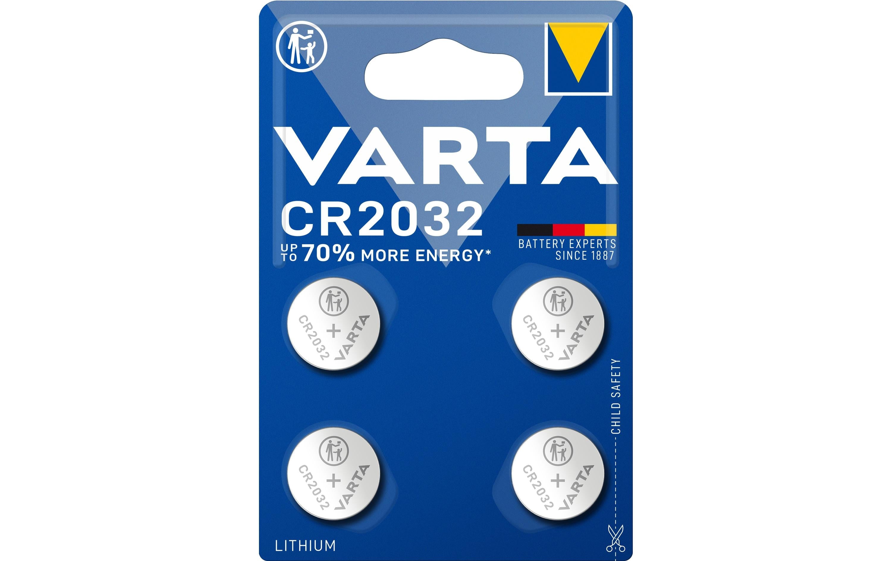 VARTA Knopfzelle CR2032, 3.0V, 4Stk 4 Stück, Blister Verpackung