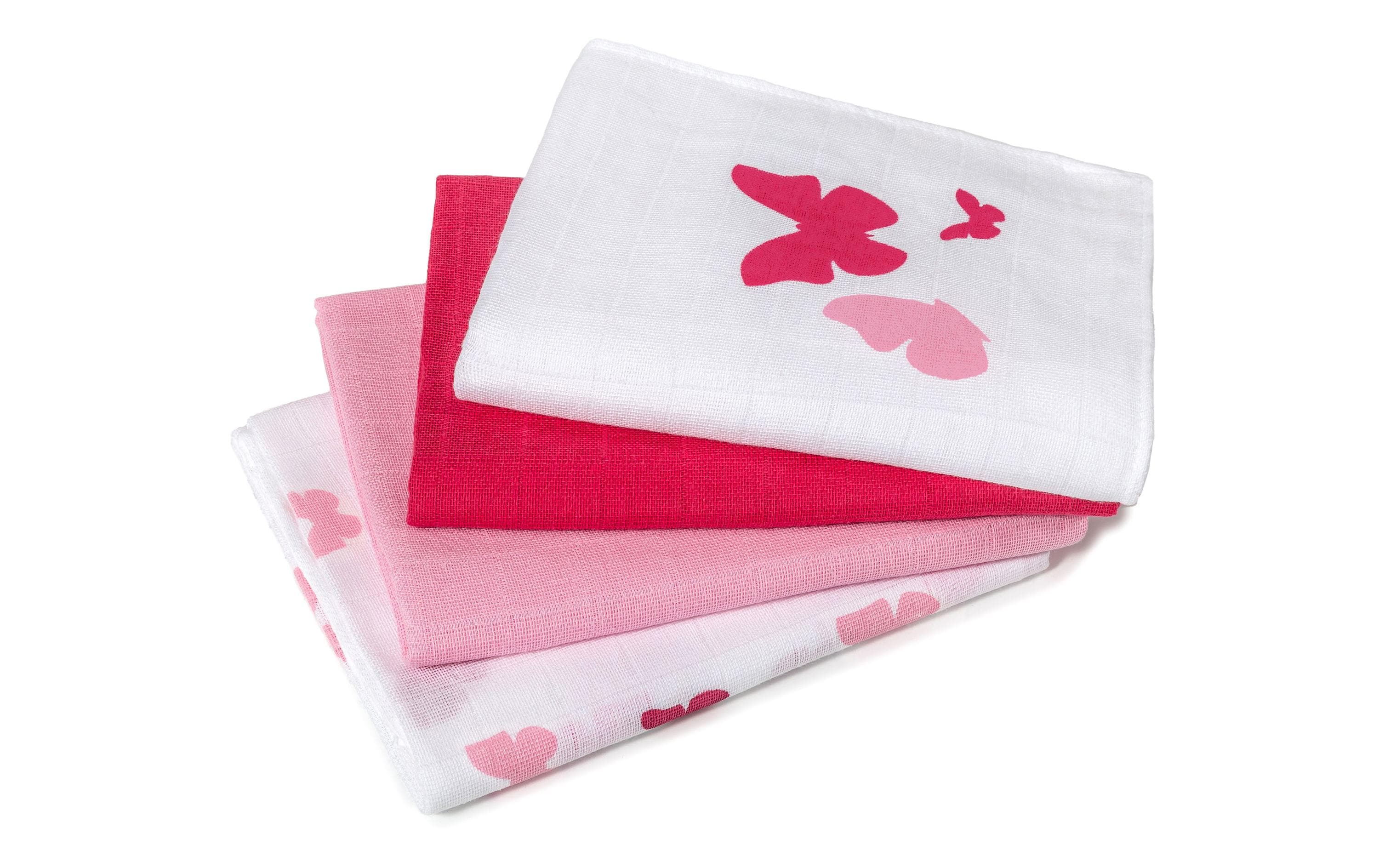 Makian Mulltücher 80x80cm 4er Pack, Pink & Weiss Schmetterling