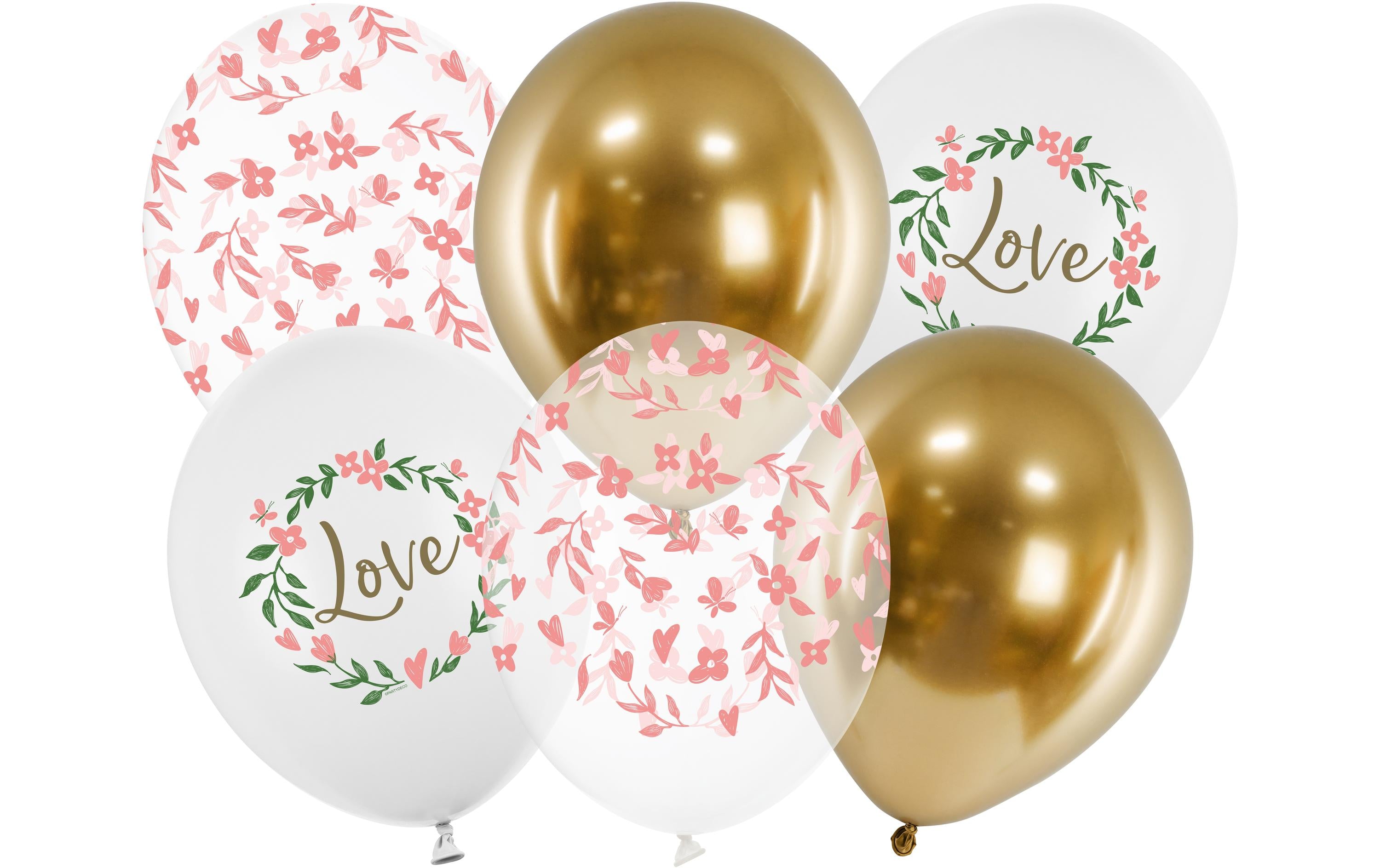 Partydeco Ballons Love weiss/gold, Ø 30 cm, 6 Stück