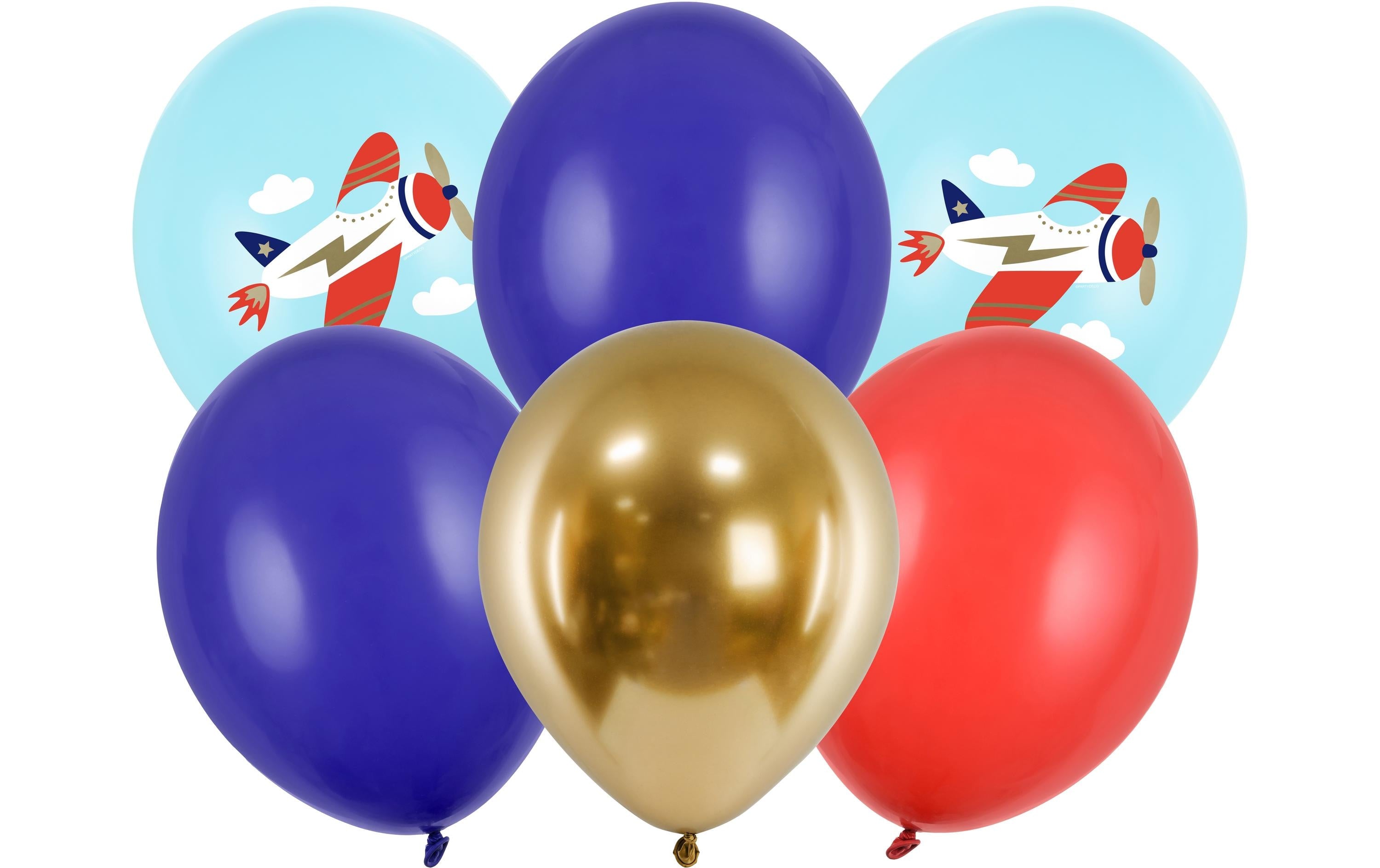Partydeco Ballons Flugzeug farbig, Ø 30 cm, 6 Stück