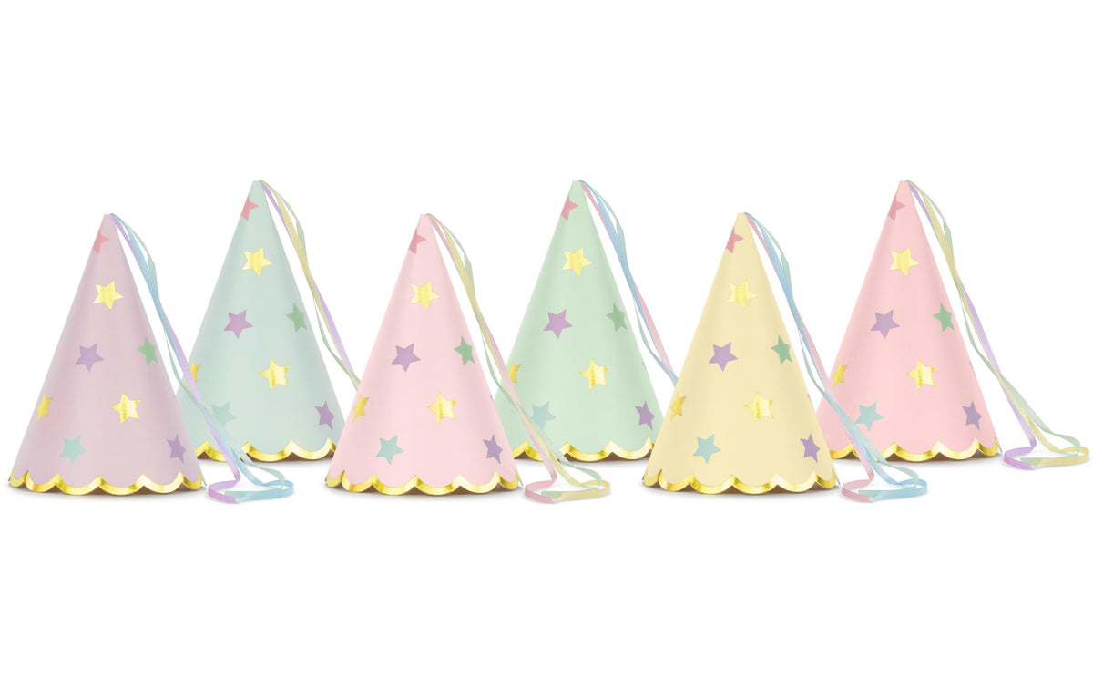 Partydeco Partyhut Sterne pastellfarbig, 14.5 x 10 cm, 6 Stück