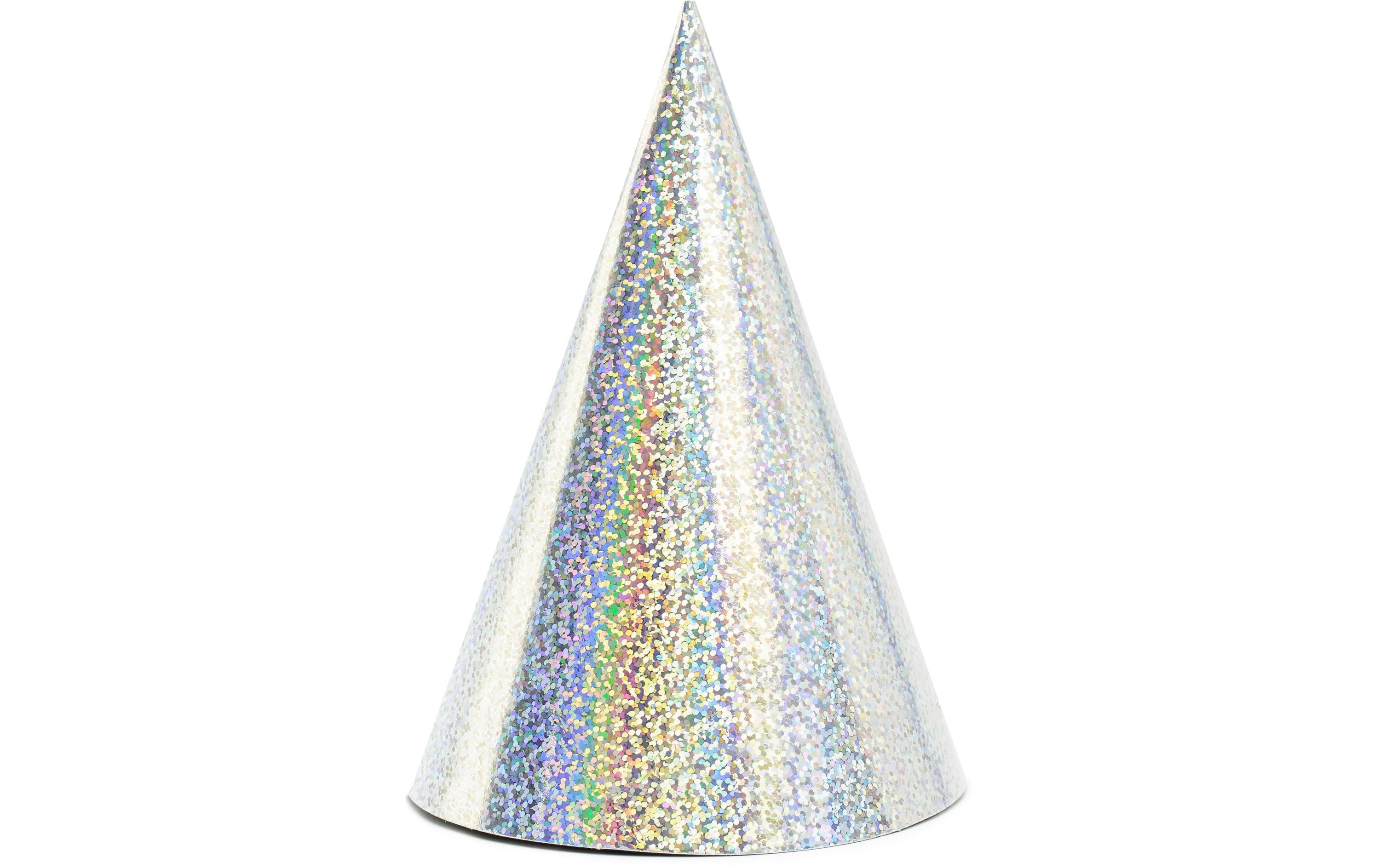 Partydeco Partyhut holografisch silber, 16 x 10 cm, 6 Stück