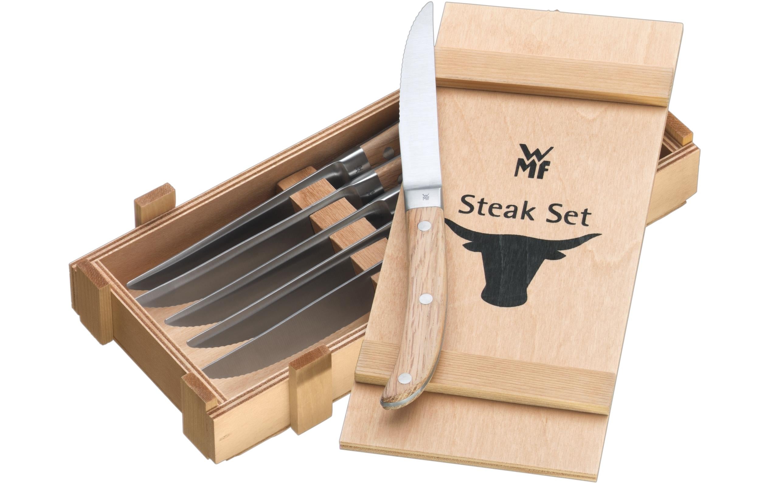 WMF Steakmesser 6er Set 24 cm, Eichenholz, Edelstahl