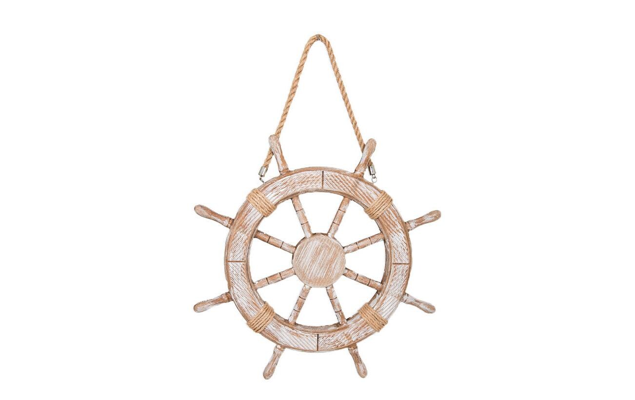 Dekomat Aufhänger Steuerrad mit Hänger Holz mit Tau, D: 42 cm