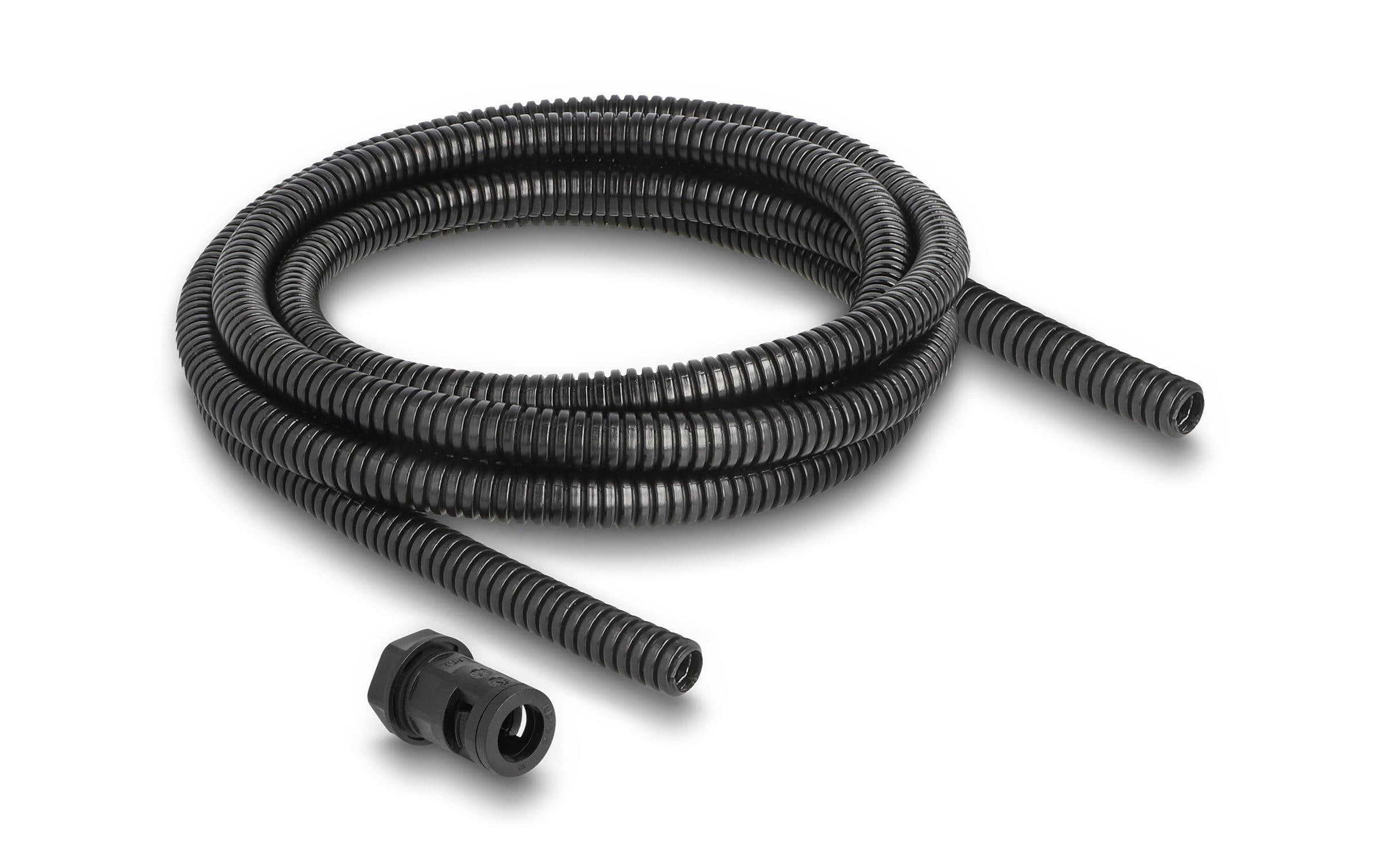 Delock Kabelschutzschlauch, 2mx10mm PG7, Schlauchverschraubung Set, schwarz