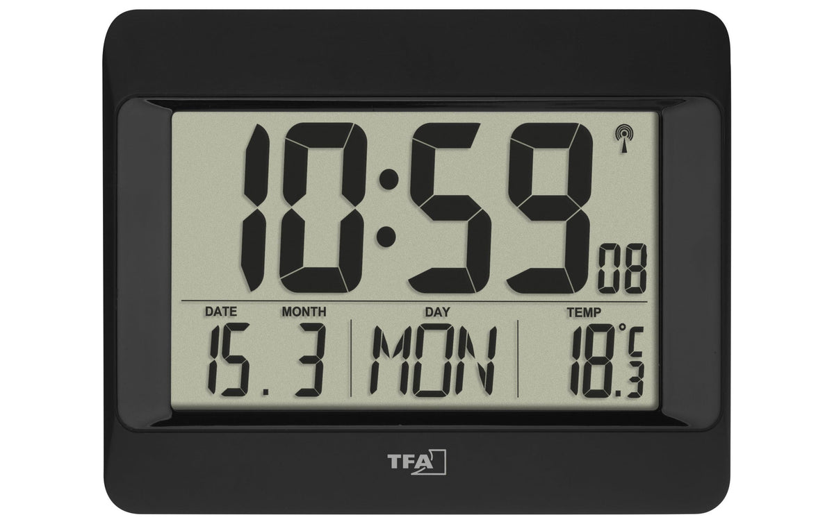 TFA Digital Funk-Wanduhr ohne Batterie
