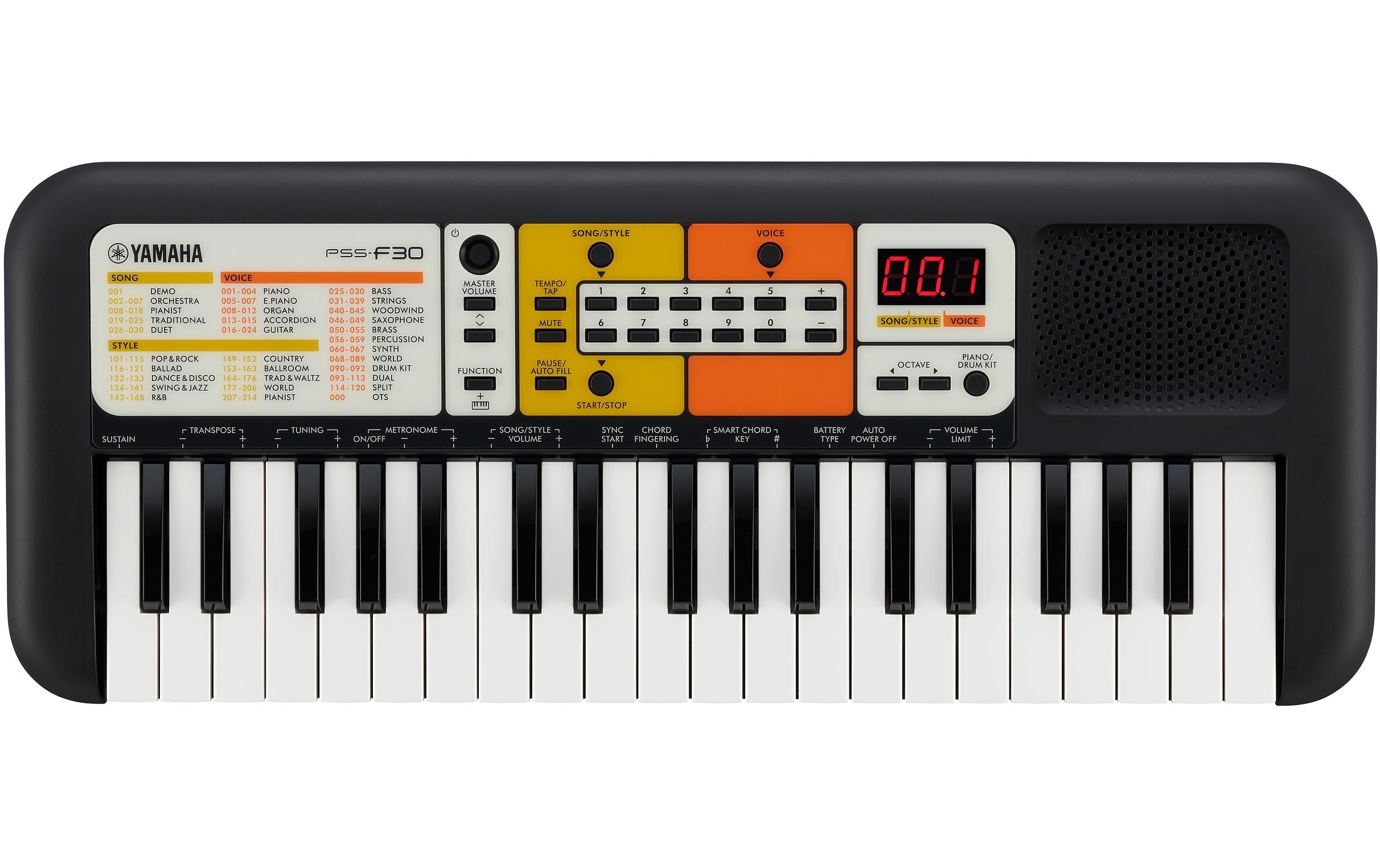 Yamaha PSS-F30 Mini Keyboard, 37 Mini Keys, Schwarz
