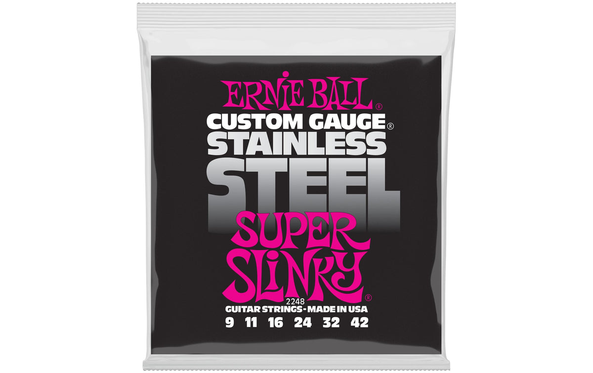 Ernie Ball 2248 Slinky Stainless Steel E-Gitarren Saitensatz, Super 09-42