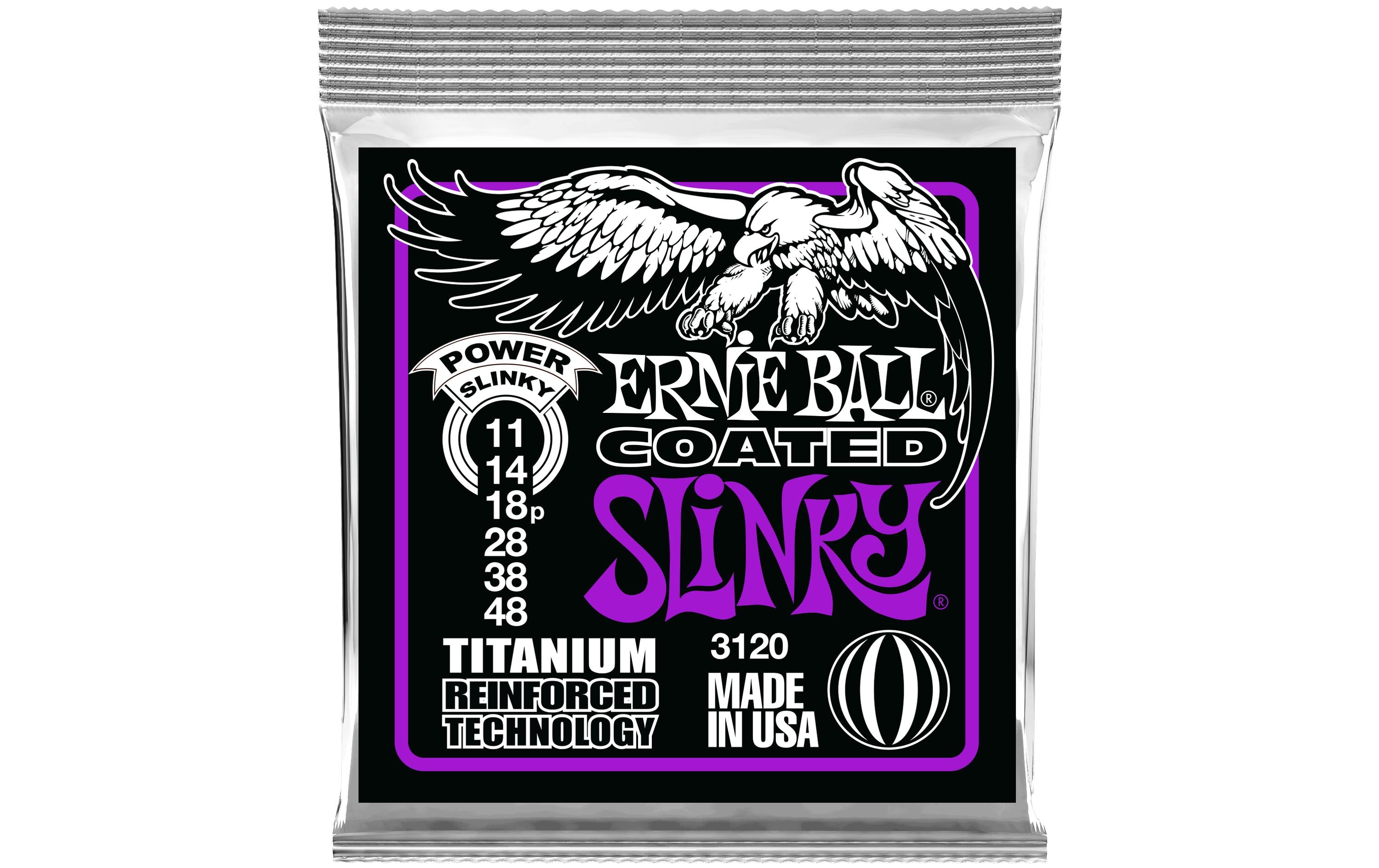 Ernie Ball 3120 Slinky Coated Titanium E-Gitarren Saitensatz, Power 11-48