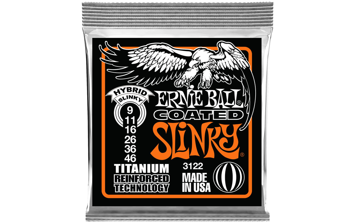 Ernie Ball 3122 Slinky Coated Titanium E-Gitarren Saitensatz, Hybrid 09-46