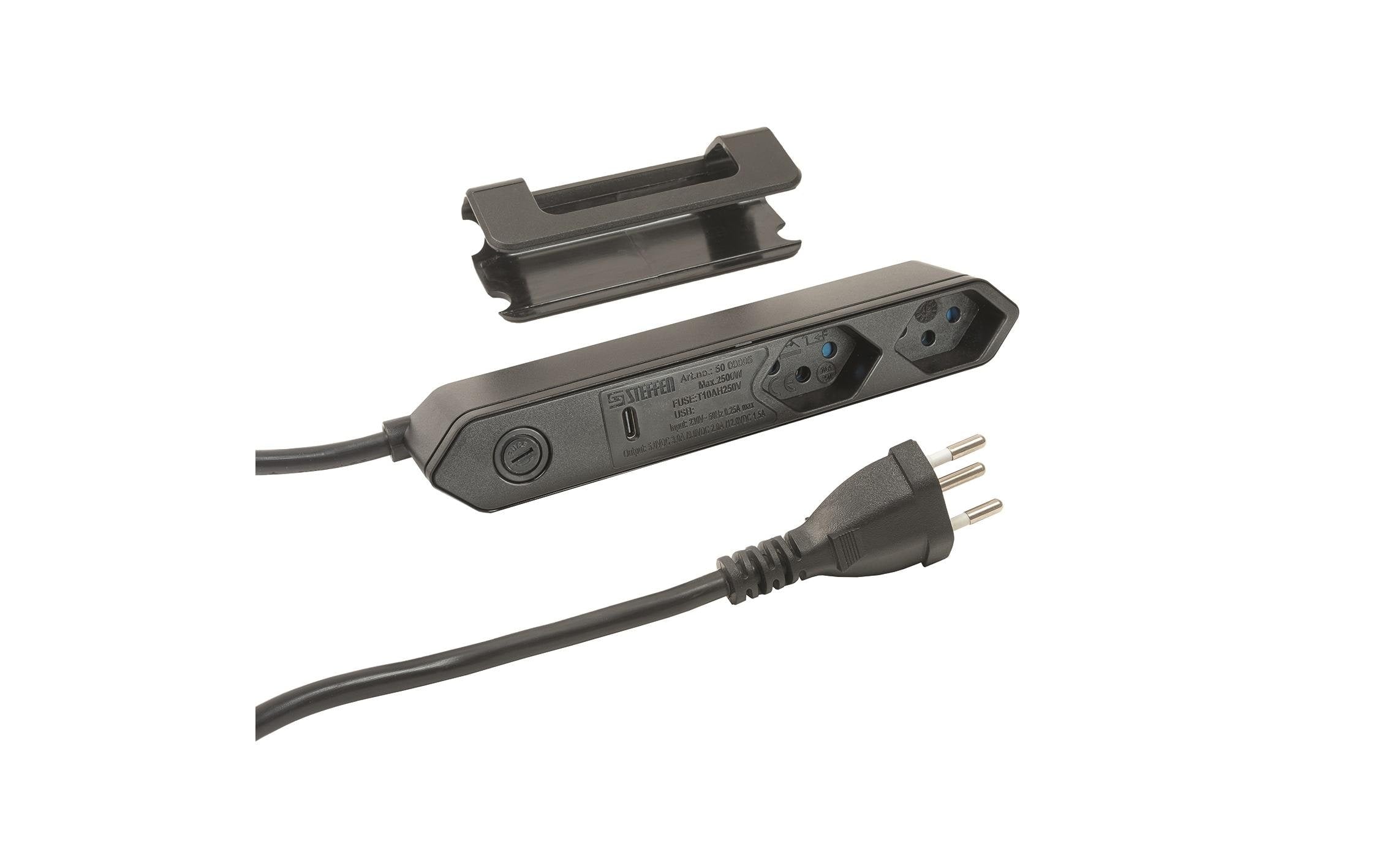 Steffen STEBA IQ 2xT13 2xUSB-C 2.1A 1.5m Td Kabel, Clip-Befestiung, schwarz