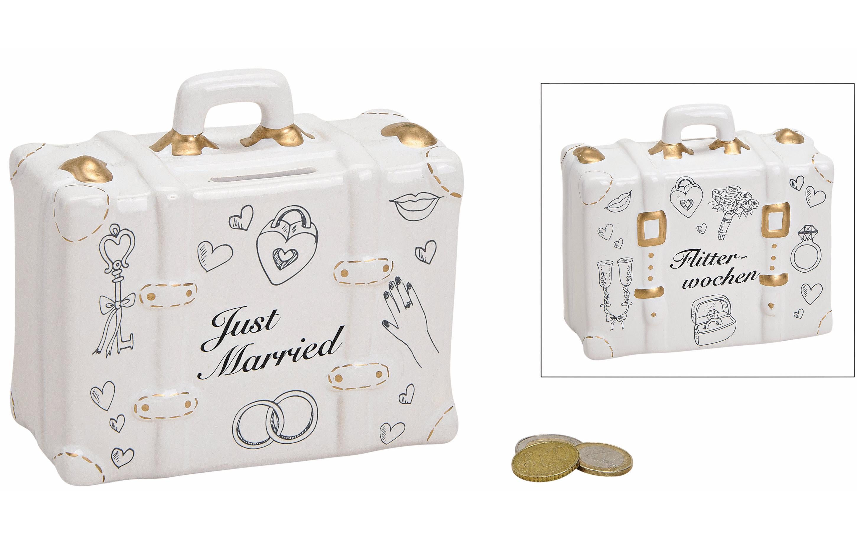 Spardose Koffer Just married aus Keramik B14xT6xH13cm
