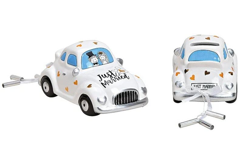 Spardose Auto Just Married aus Keramik weiss B16xH7xT8cm