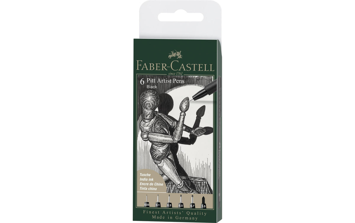Faber-Castell PITT Artist Pen Etui schwarz, XXS/XS/S/F/M/1.5 6 Stk.