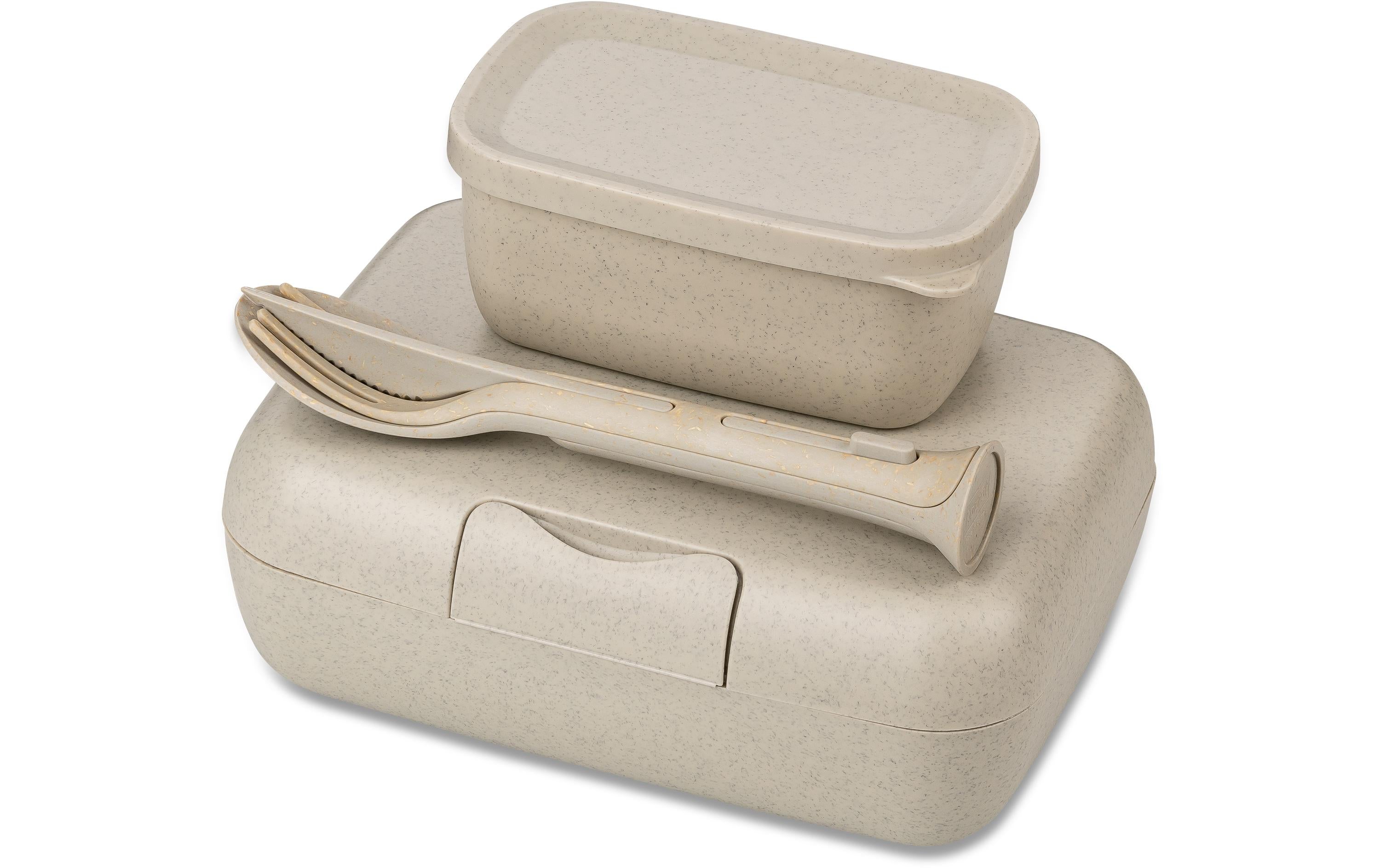 Koziol Lunchbox Candy Set & Besteck 19x13.5x6.5cm, sand, bio-circular