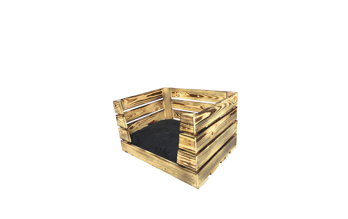 Holz Zollhaus Vintage Katzenbett geflammt mit anthrazit Kissen