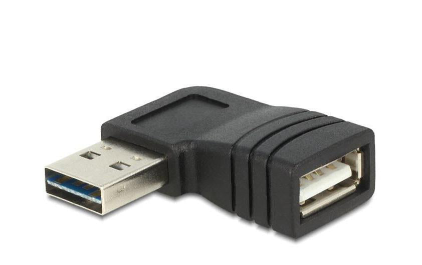 USB2.0 Easy Adapter: A-Buchse zu A-Stecker Links-Rechts gewinkelt, Stecker beidseitig
