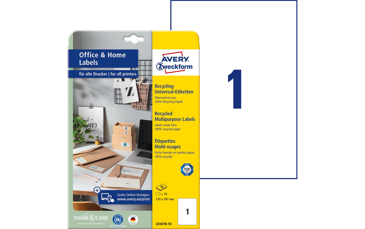 Avery Zweckform Recycling Etiketten weiss 210x297mm ILK